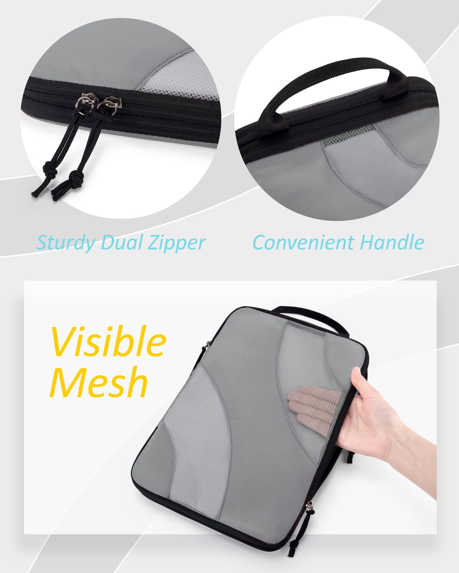 BAGSMART Compression Packing Cubes for Luggage, 6 Piece Travel Packing Organizers Set, Expandable Foldable Lightweight Suitcase Storage Bags for Travel Accessories Essentials, Gray