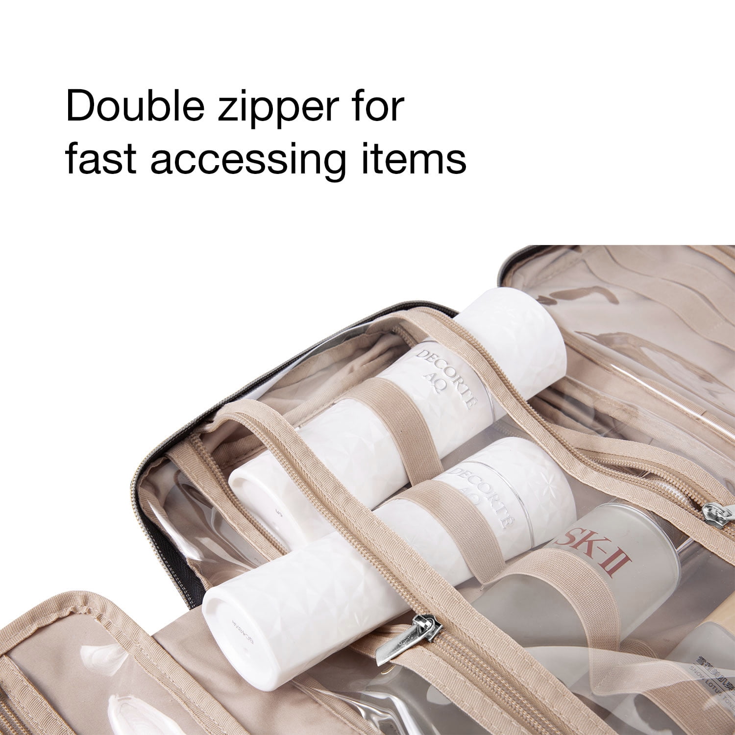 BAGSMART Toiletry Bag, Makeup Cosmetic Bag with Hanging Hook, Water-resistant Travel Organizer Bag for Women, Black (Medium)