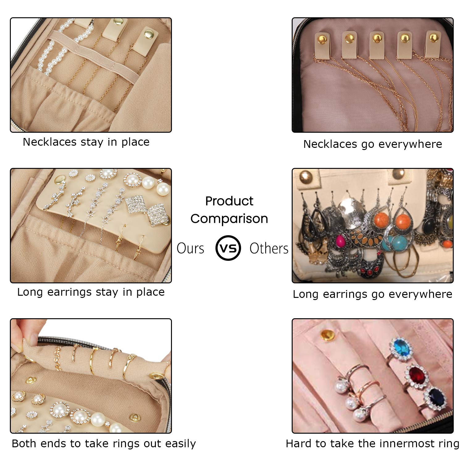 BAGSMART Jewelry Organizer Case Box Travel Jewelry Storage Bag for Earrings, Journey-Rings, Necklaces, Bracelets, Brooches, Basic Size, Soft Pink