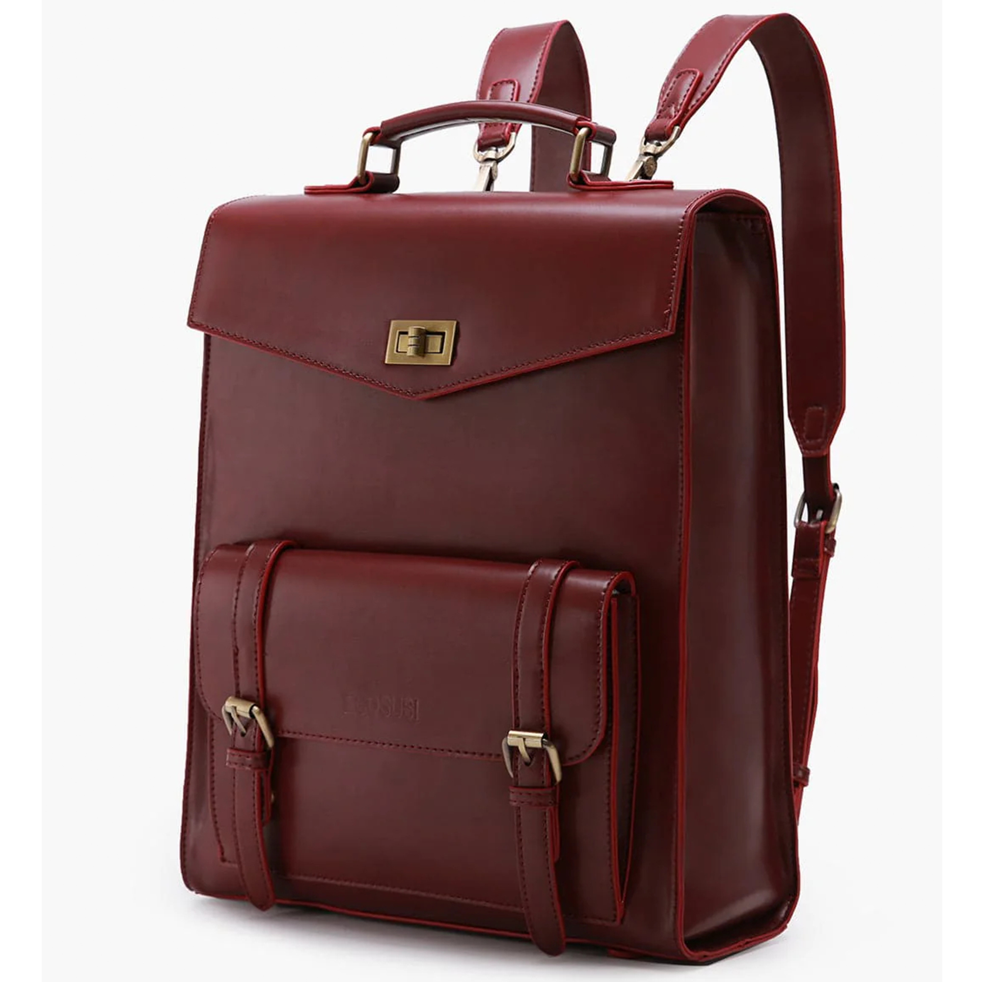 ECOSUSI Vintage Laptop Backpack for Women, Leather Backpack for Laptop 14 inch Computer Bag, College Bookbag Work Business Casual Travel, Wine Red