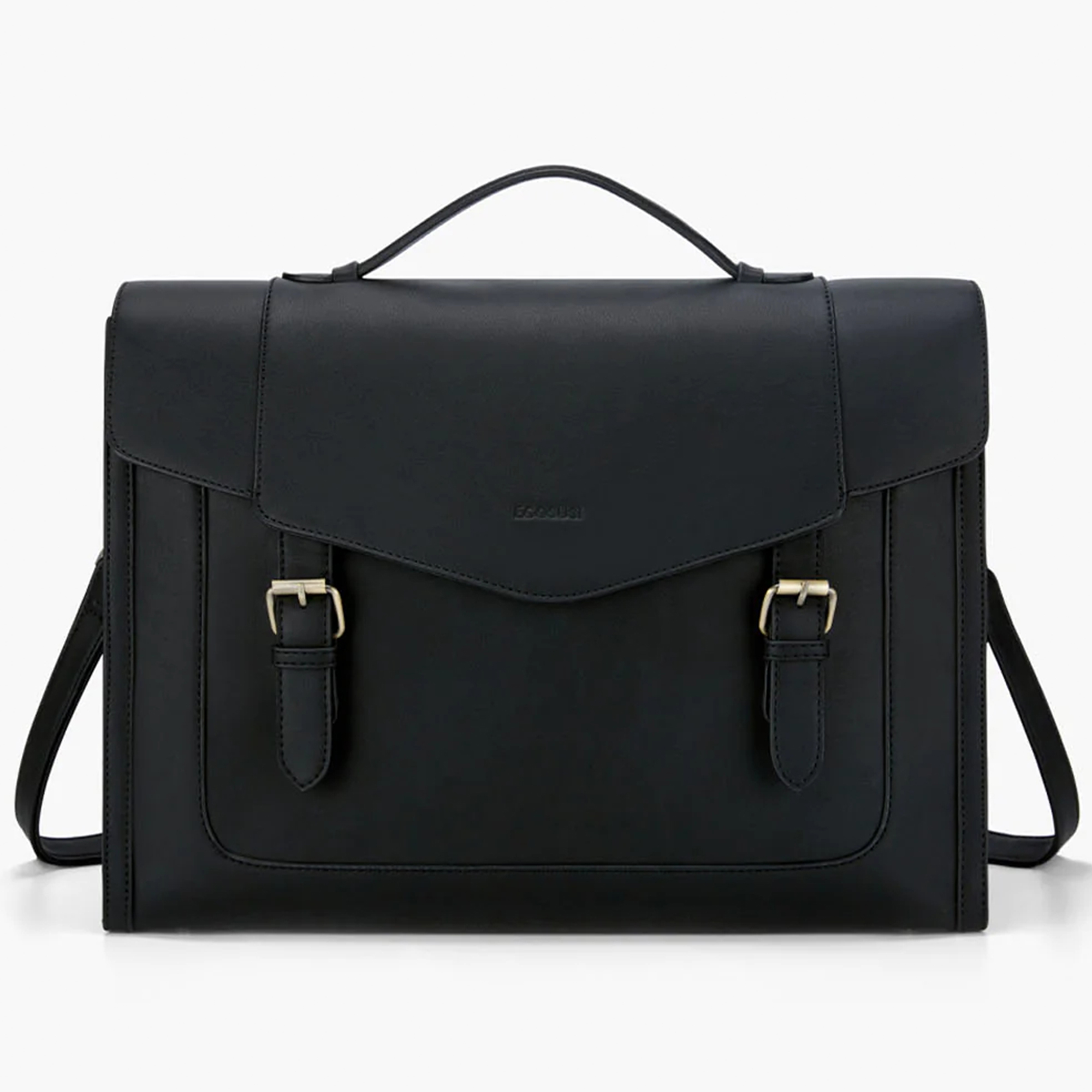 ECOSUSI Vintage Laptop Bag for Women 15.6 inch Leather Briefcase Computer Tote Bag Messenger Backpack, Ladies Satchel Handbags Crossbody Shoulder Bag for College Bookbag Travel Work Business, Black