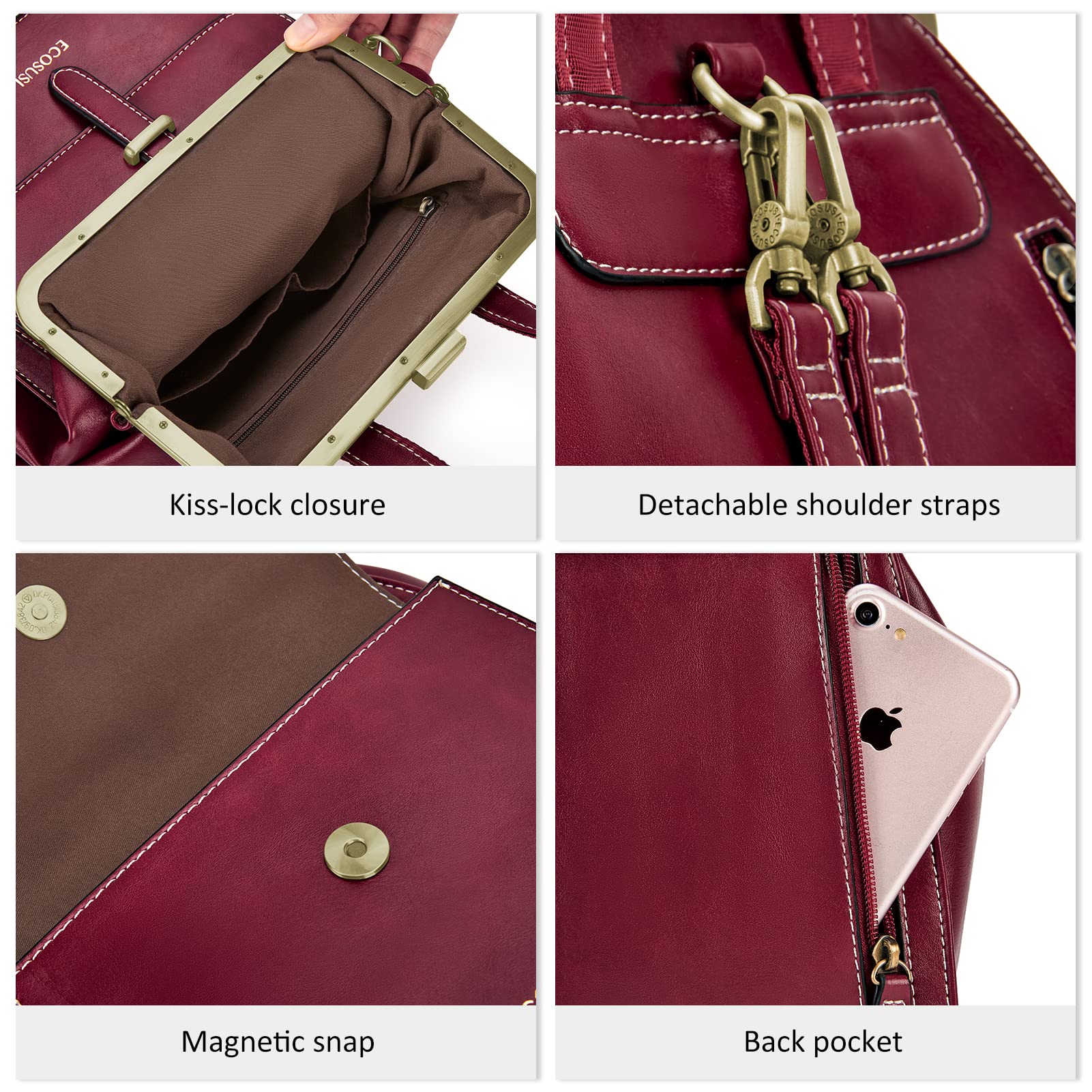BAGSMART Leather Backpack Purse for Women, Small Mini Backpack Handbags Travel Casual Ladies Shoulder Bag, Fashion Style, Wine Red