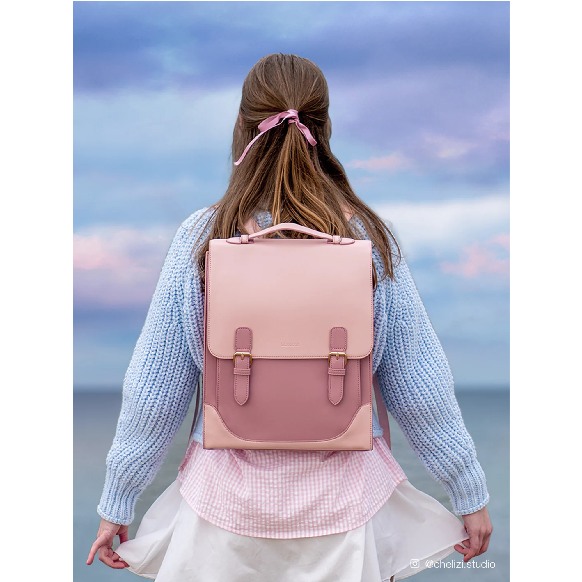 BAGSMART Laptop Backpack for Women, Vintage Leather Backpack for Laptop 14 inch Computer Bag, College Bookbag Travel Casual Daypack Work Business, Pink