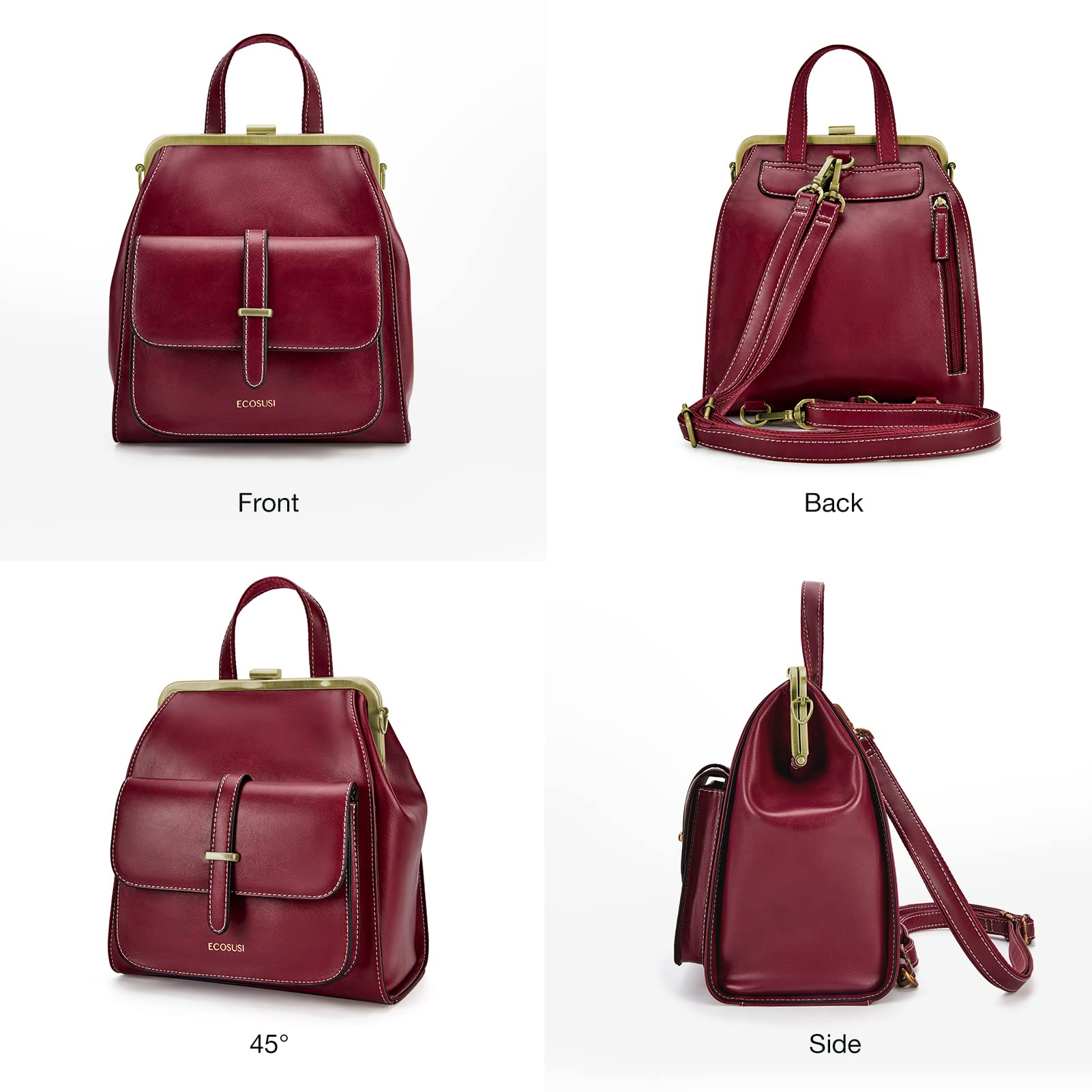 BAGSMART Leather Backpack Purse for Women, Small Mini Backpack Handbags Travel Casual Ladies Shoulder Bag, Fashion Style, Wine Red