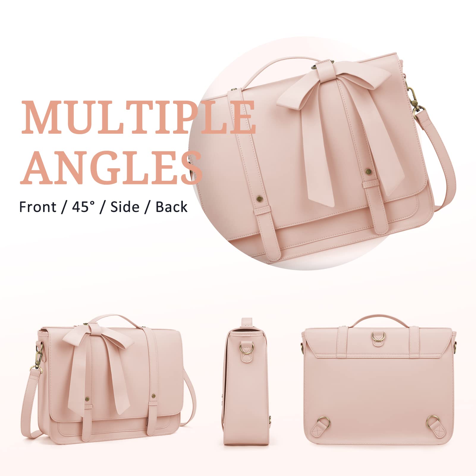 BAGSMART Leather Laptop Briefcase for Women Messenger Backpack, Ladies Satchel Handbags Tote Bag Crossbody Shoulder Purse for 14 inch Computer Bag, College Work Office Business Travel, Pink