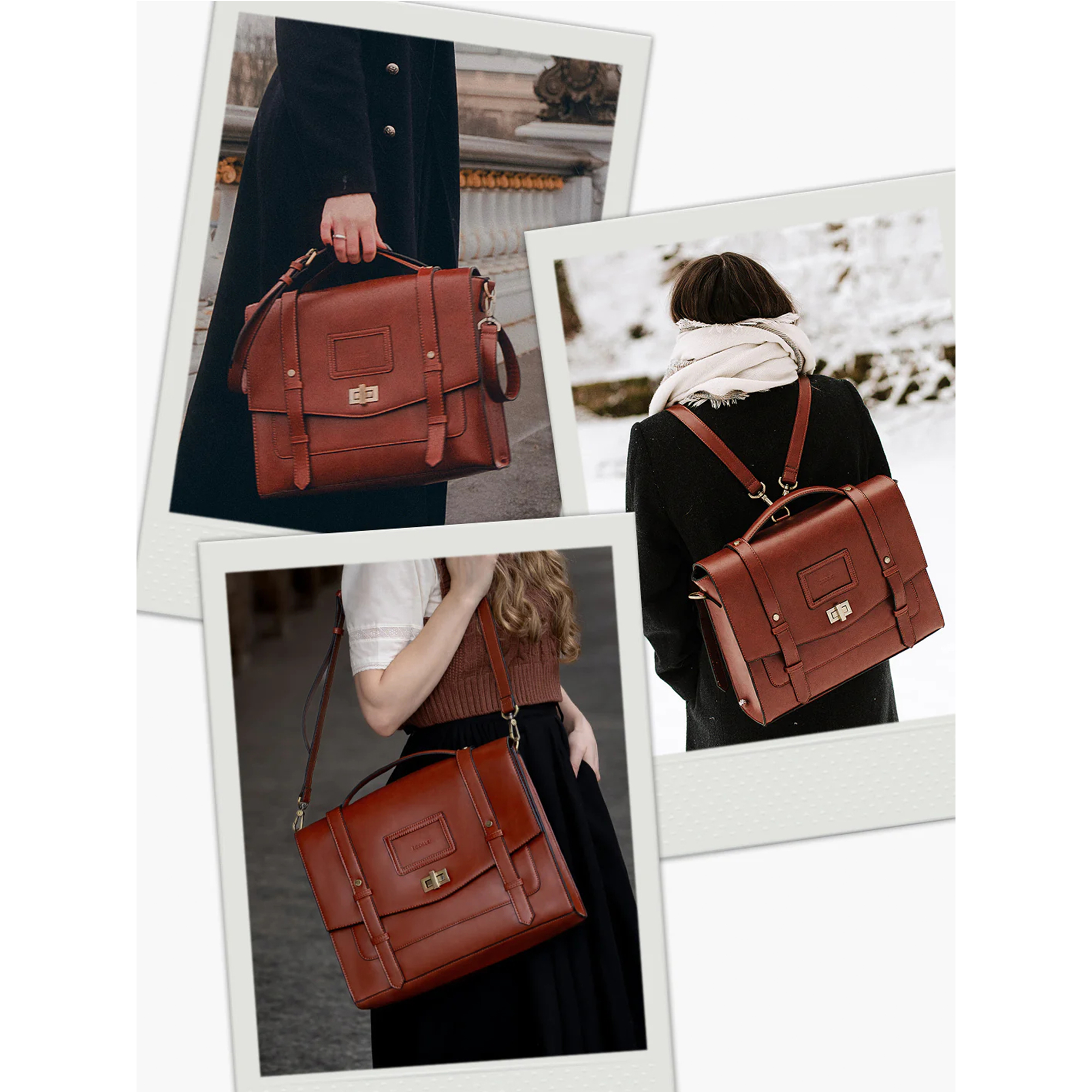 ECOSUSI Vintage Laptop Briefcase for Women Messenger Backpack, Leather Computer Bag Satchel Handbags Tote Bag Crossbody Shoulder Purse for 14 inch Laptop, College Work Office Business Travel, Brown