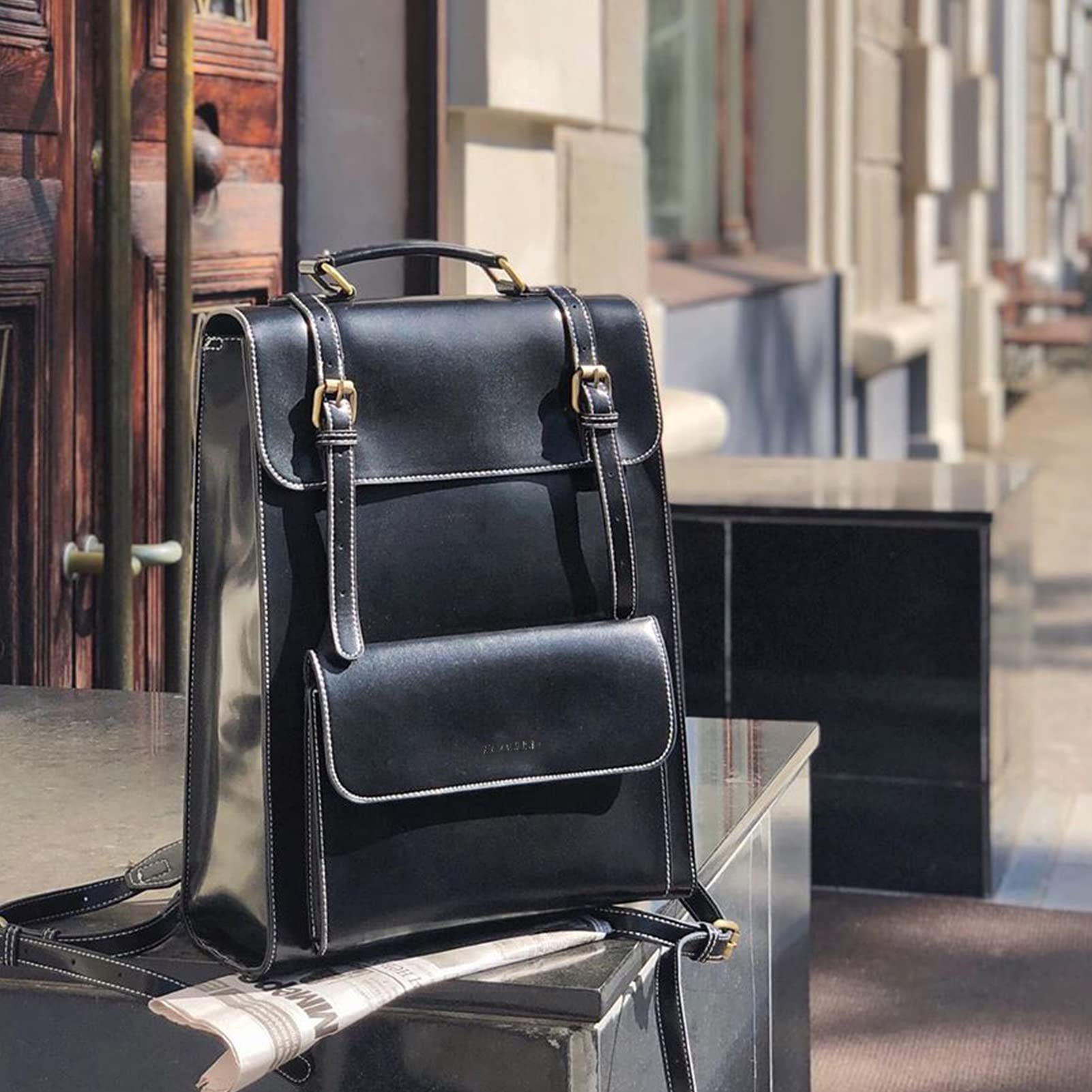 BAGSMART Vintage Laptop Backpack for Women, 15.6 inch Leather Computer Bag for College Bookbag Work Business Casual Travel, Black