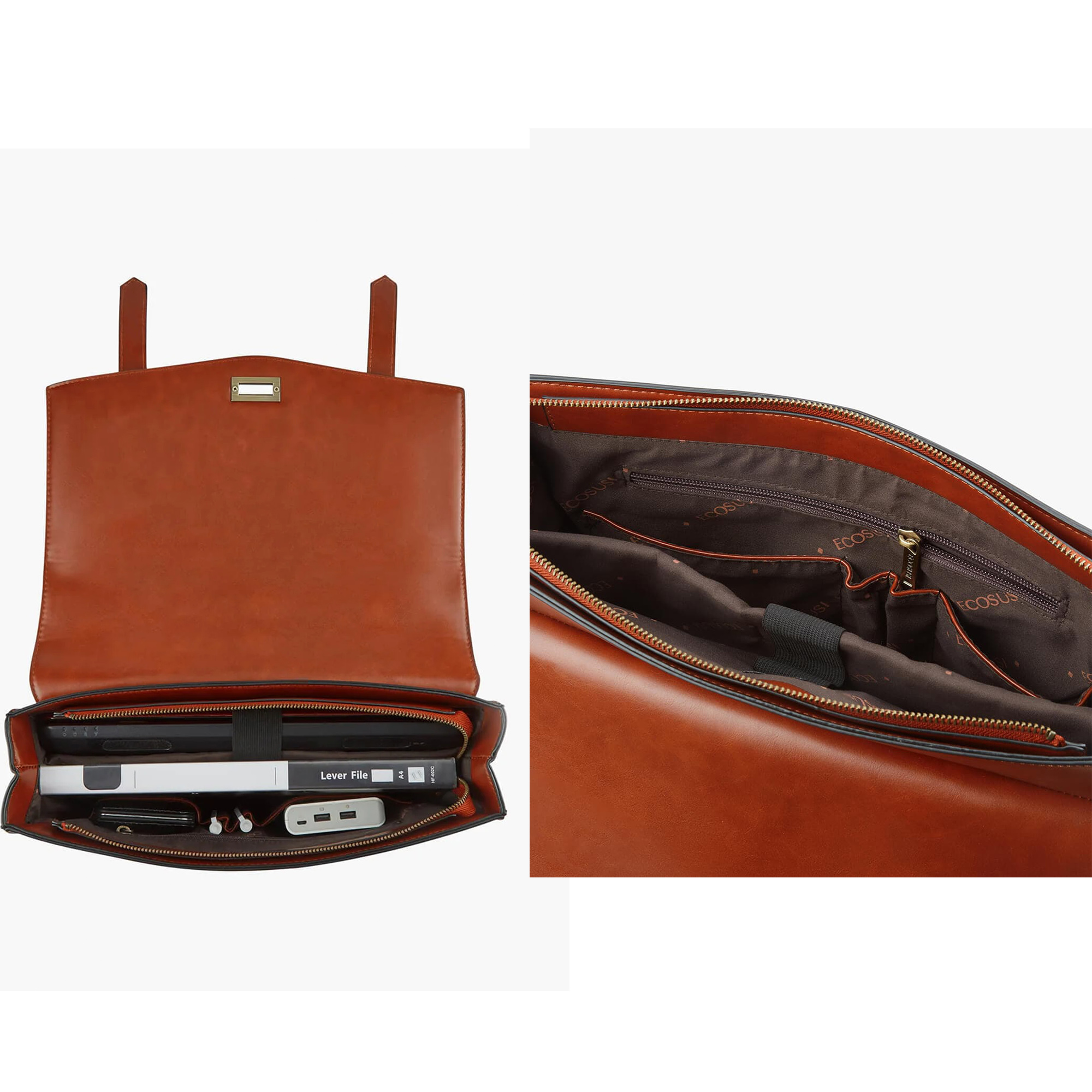 ECOSUSI Vintage Laptop Briefcase for Women Messenger Backpack, Leather Computer Bag Satchel Handbags Tote Bag Crossbody Shoulder Purse for 14 inch Laptop, College Work Office Business Travel, Brown