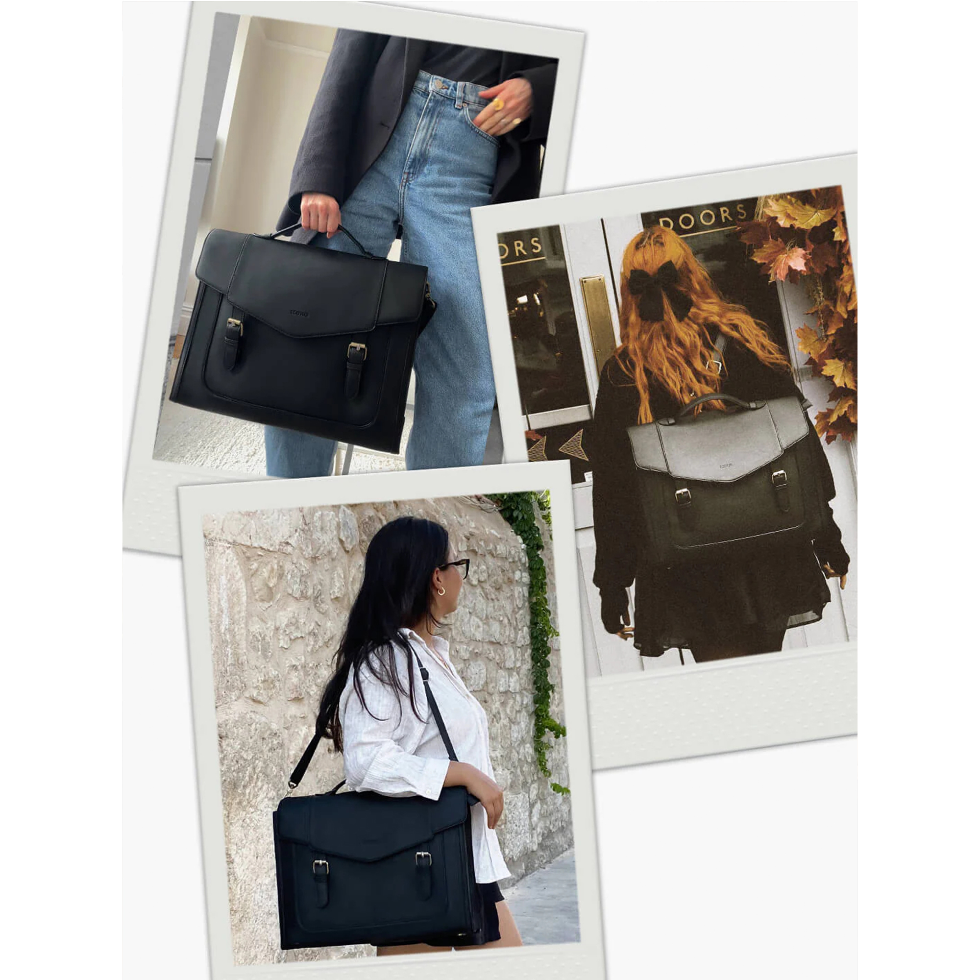 ECOSUSI Vintage Laptop Bag for Women 15.6 inch Leather Briefcase Computer Tote Bag Messenger Backpack, Ladies Satchel Handbags Crossbody Shoulder Bag for College Bookbag Travel Work Business, Black