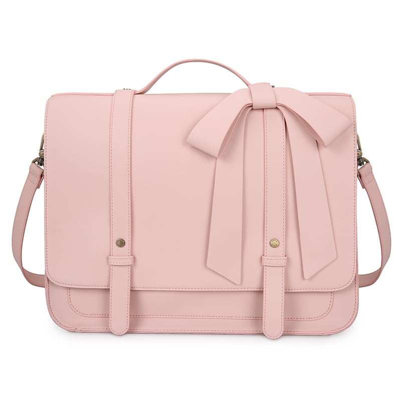 BAGSMART Leather Laptop Briefcase for Women Messenger Backpack, Ladies Satchel Handbags Tote Bag Crossbody Shoulder Purse for 14 inch Computer Bag, College Work Office Business Travel, Pink