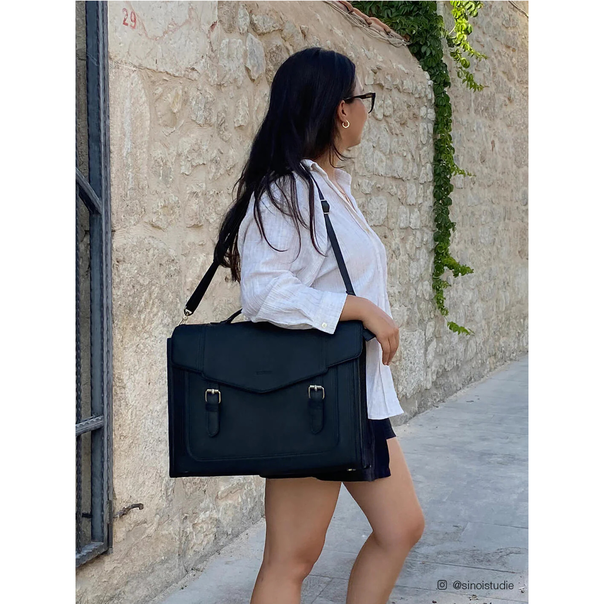 ECOSUSI Vintage Laptop Bag for Women 15.6 inch Leather Briefcase Computer Tote Bag Messenger Backpack, Ladies Satchel Handbags Crossbody Shoulder Bag for College Bookbag Travel Work Business, Black