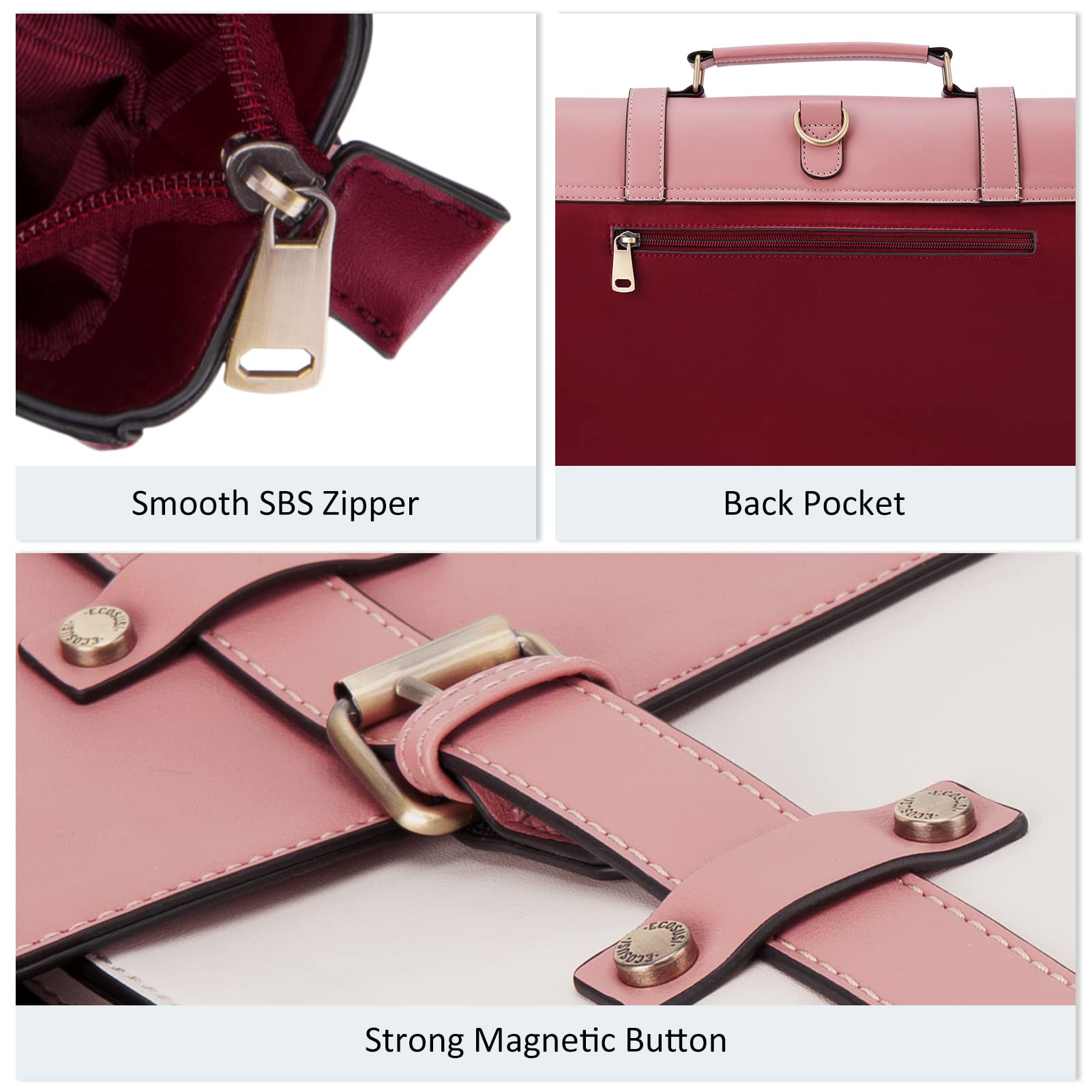 BAGSMART Leather Laptop Bag for Women Briefcase Messenger Backpack, 15.6 inch Computer Tote Bag Satchel Handbags Crossbody Shoulder Purse for College Work Office Business Travel, Pink