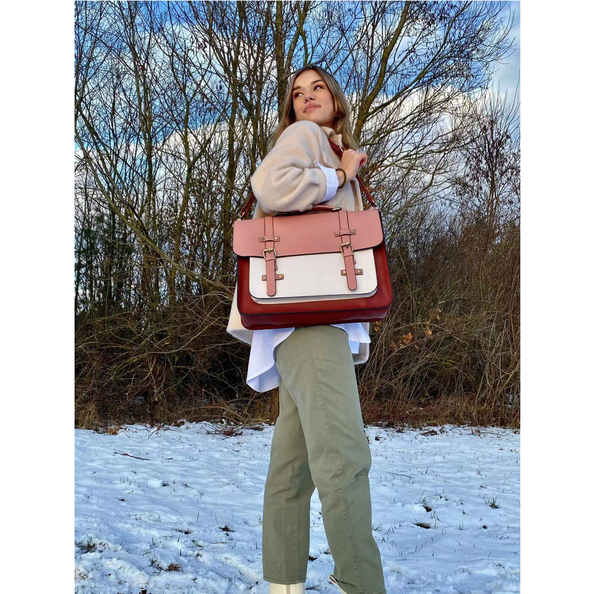 BAGSMART Leather Laptop Bag for Women Briefcase Messenger Backpack, 15.6 inch Computer Tote Bag Satchel Handbags Crossbody Shoulder Purse for College Work Office Business Travel, Pink