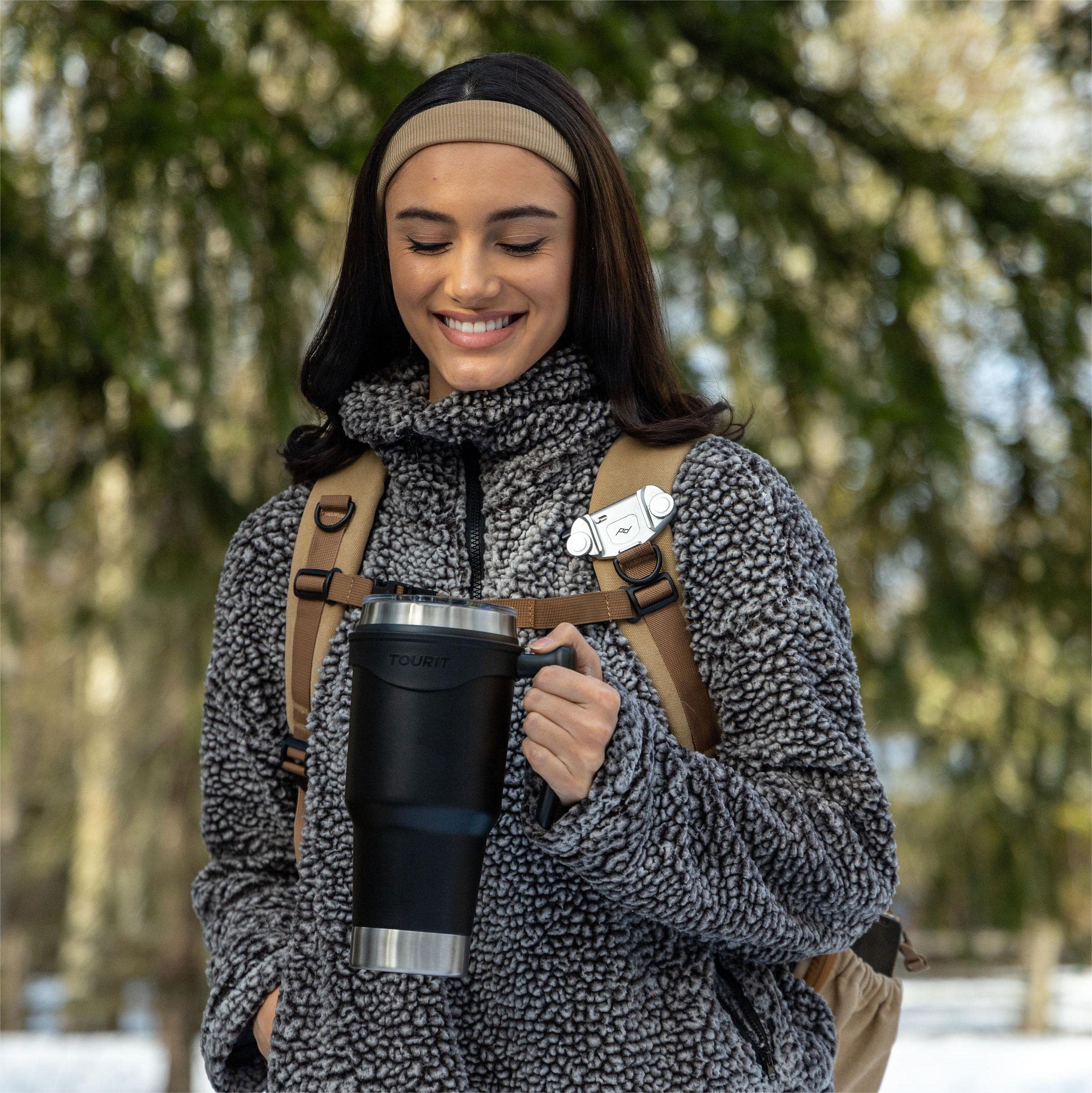 TOURIT Reusable Double Wall Vacuum Stainless Steel Insulated Tumbler 40 fl oz, Coffee Travel Mug Cups with 3 Way Lid, Straw & Handle, Water Bottle Sport for 34Hs Cold & 10Hs Hot, Women Men, Black