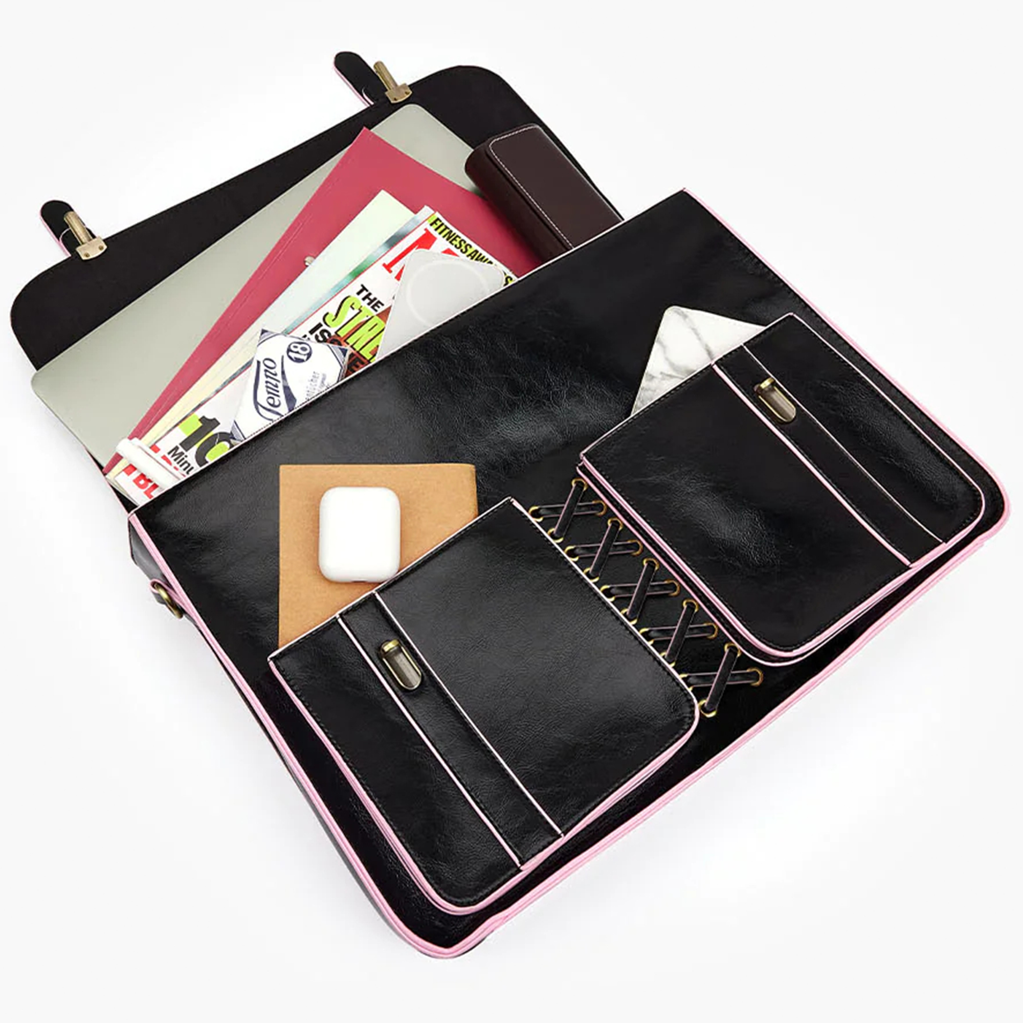 ECOSUSI Vintage Women Backpack for Laptop 15.6 inch Leather Briefcase Messenger Backpack, Computer Tote Bag Satchel Handbags Crossbody Shoulder for College Bookbag Work Casual Travel, Black