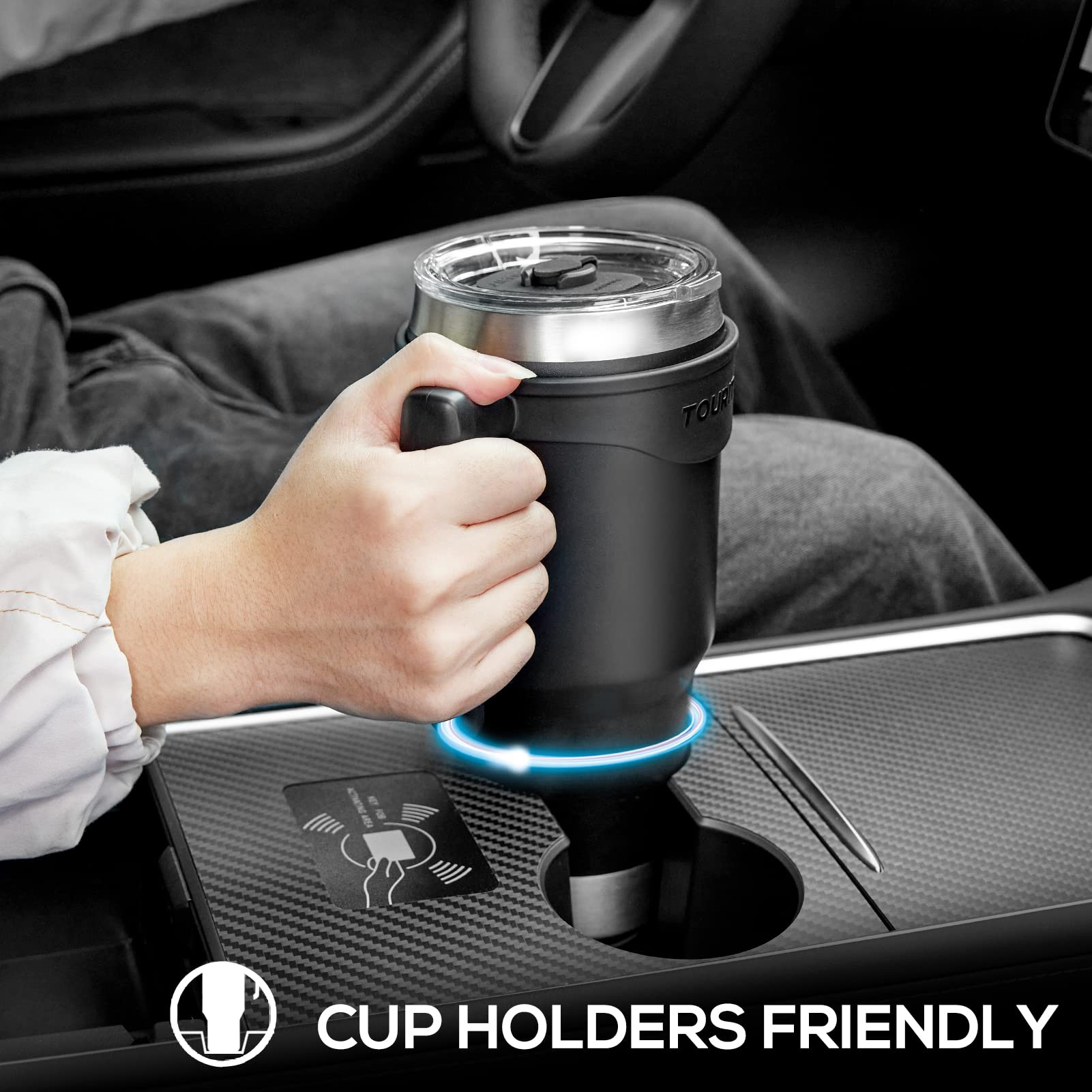 TOURIT Reusable Double Wall Vacuum Stainless Steel Insulated Tumbler 40 fl oz, Coffee Travel Mug Cups with 3 Way Lid, Straw & Handle, Water Bottle Sport for 34Hs Cold & 10Hs Hot, Women Men, Black