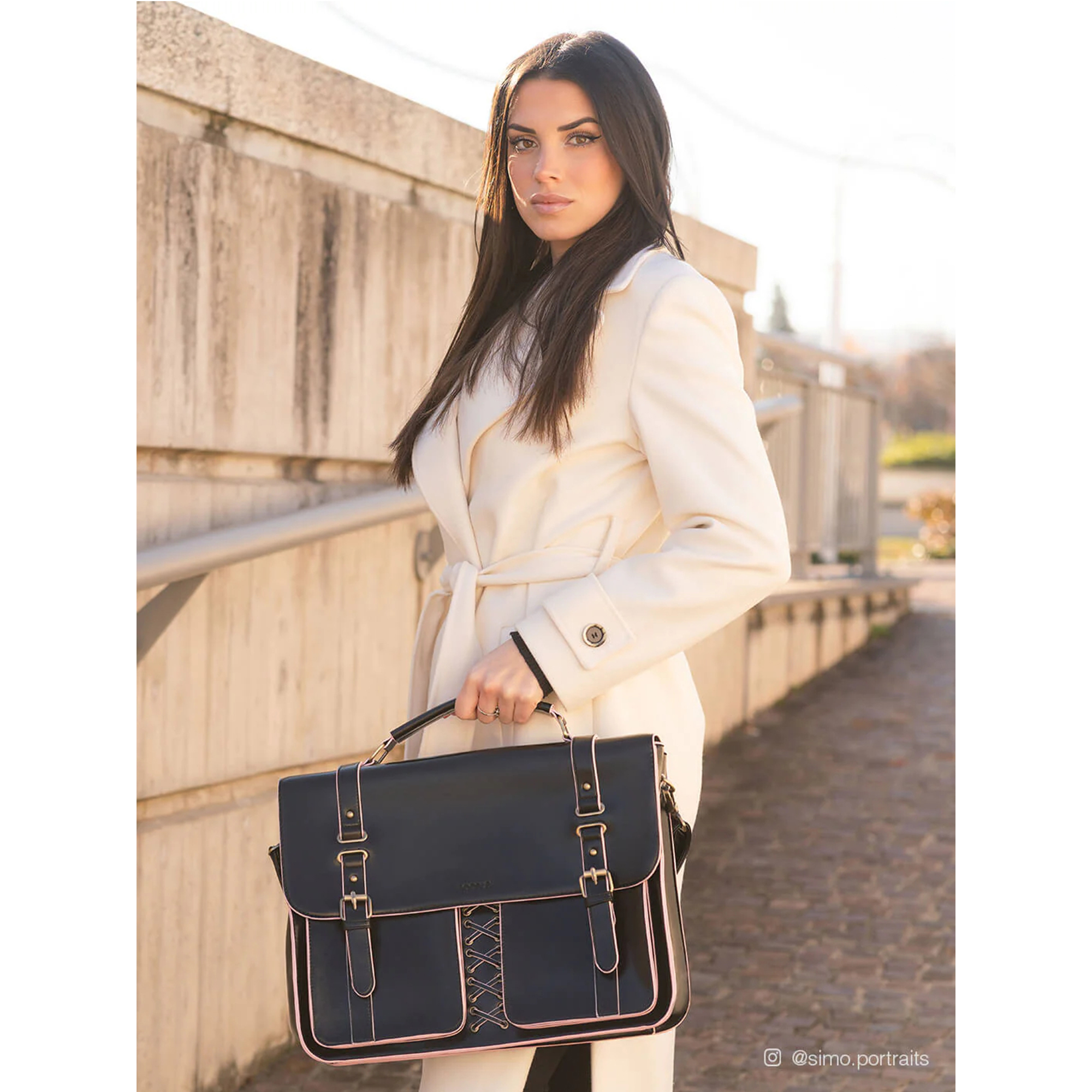 ECOSUSI Vintage Women Backpack for Laptop 15.6 inch Leather Briefcase Messenger Backpack, Computer Tote Bag Satchel Handbags Crossbody Shoulder for College Bookbag Work Casual Travel, Black