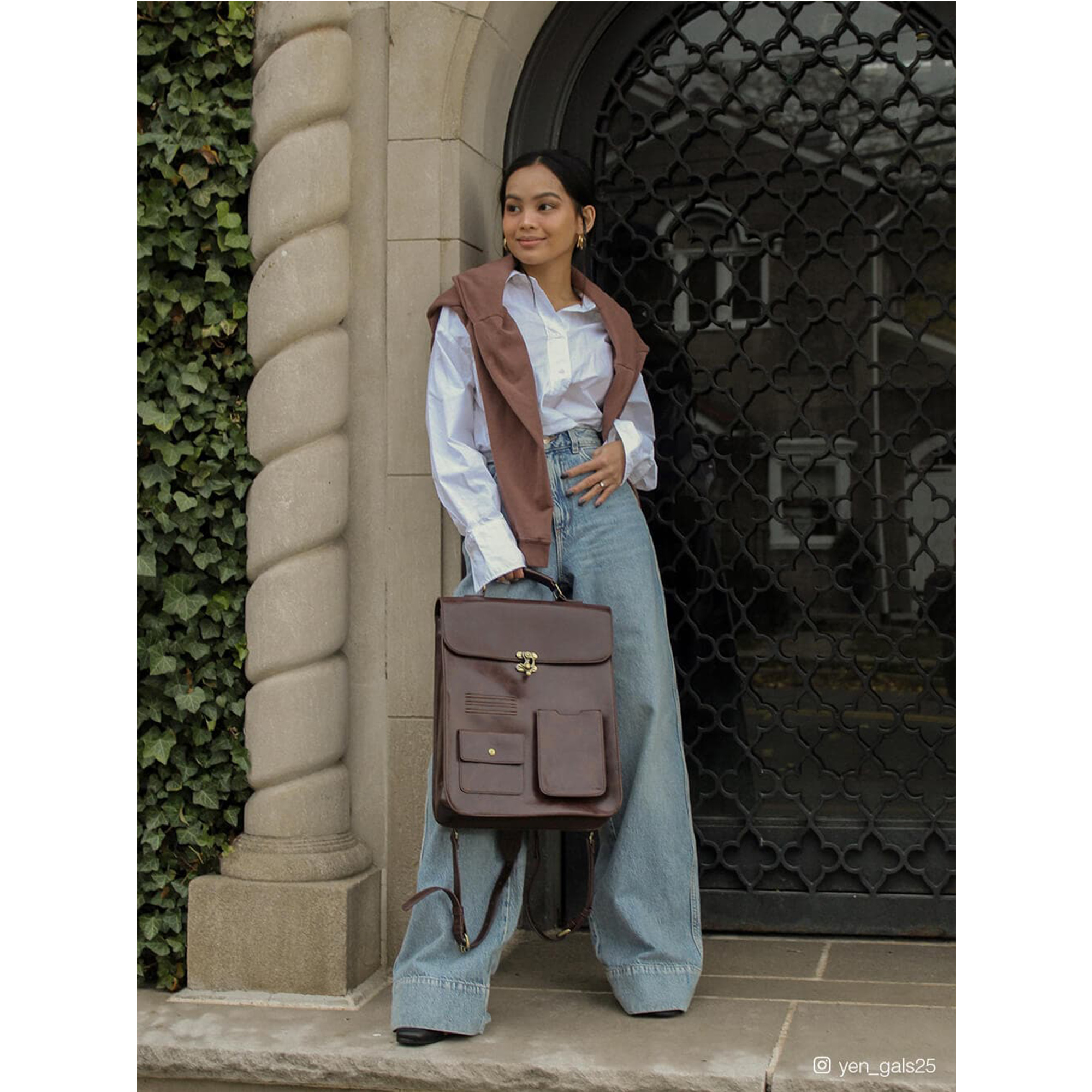 ECOSUSI Leather Laptop Backpack for Women, Vintage Backpack for Laptop 14 inch Computer Bag, College Bookbag Travel Casual Daypack Work Business, Coffee