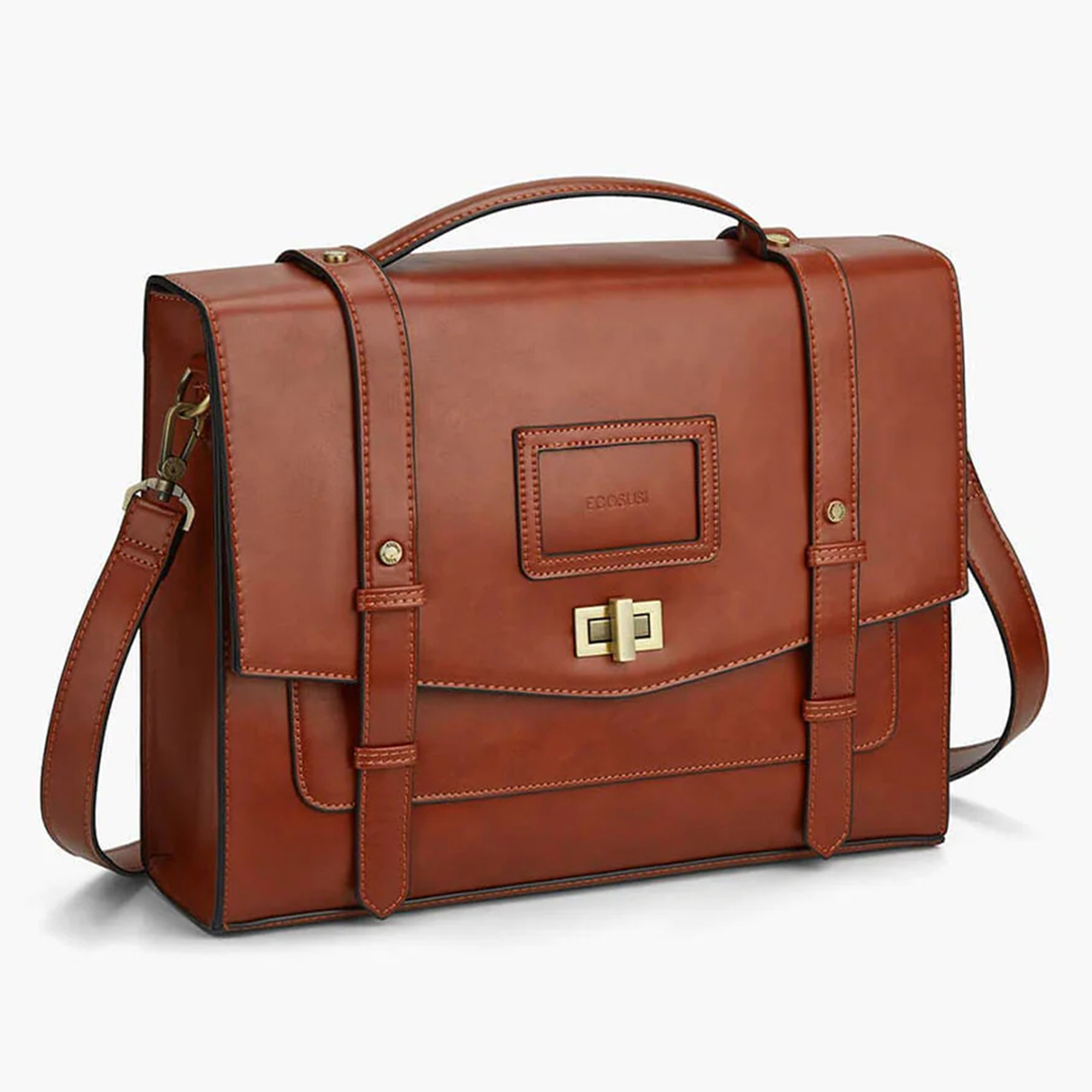ECOSUSI Vintage Laptop Briefcase for Women Messenger Backpack, Leather Computer Bag Satchel Handbags Tote Bag Crossbody Shoulder Purse for 14 inch Laptop, College Work Office Business Travel, Brown