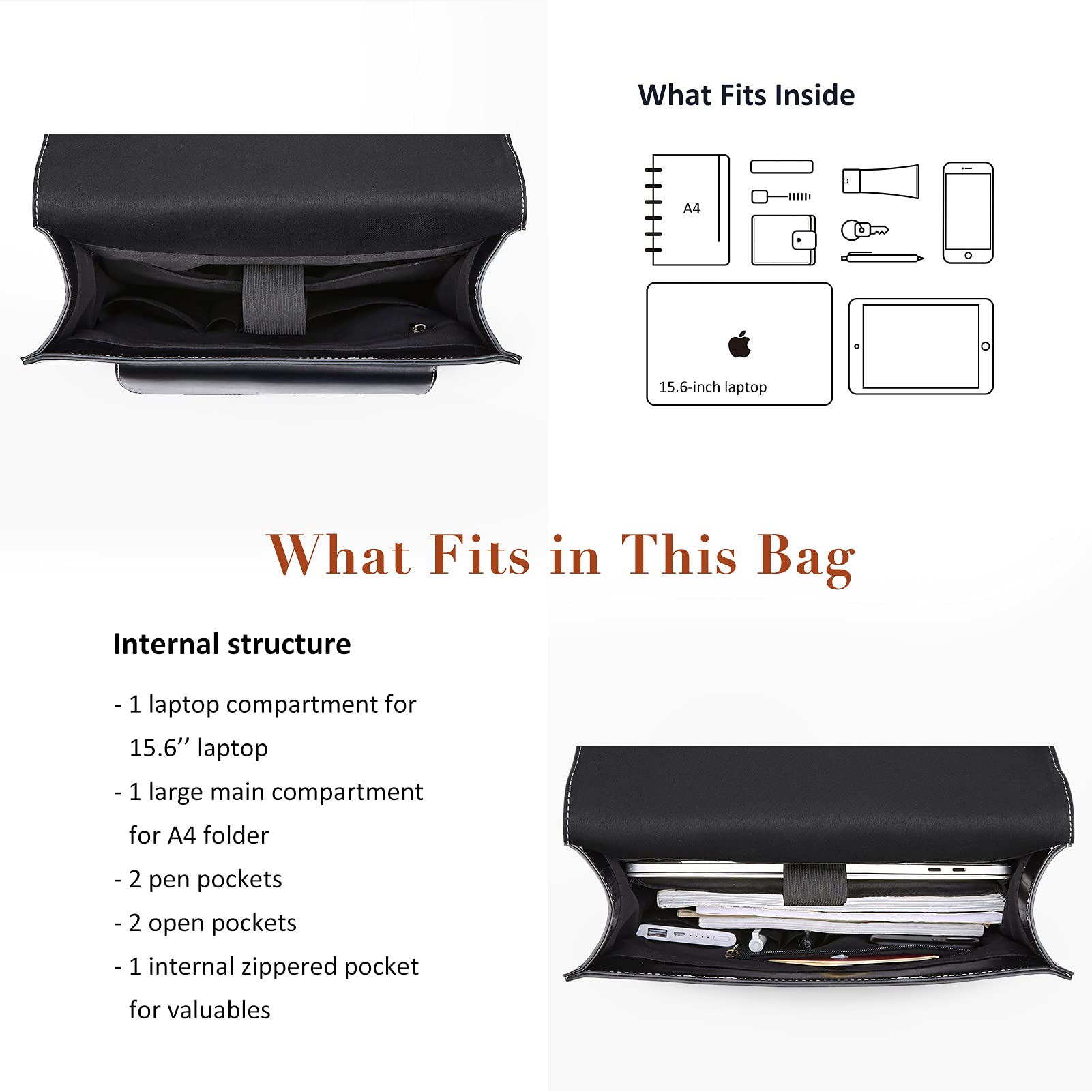 BAGSMART Vintage Laptop Backpack for Women, 15.6 inch Leather Computer Bag for College Bookbag Work Business Casual Travel, Black