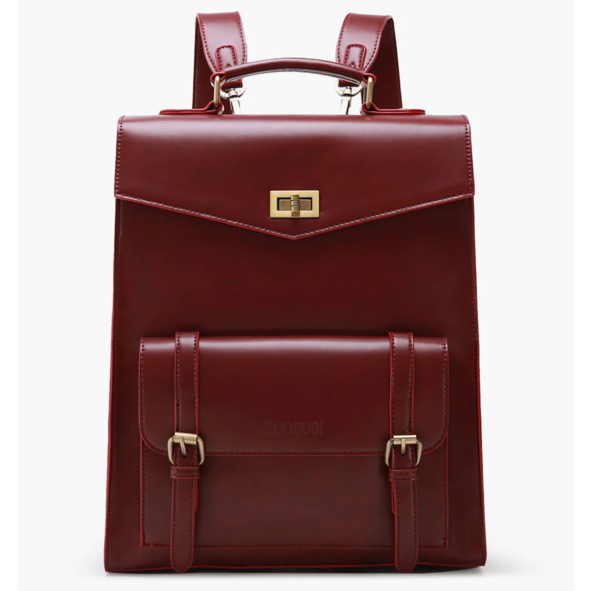ECOSUSI Vintage Laptop Backpack for Women, Leather Backpack for Laptop 14 inch Computer Bag, College Bookbag Work Business Casual Travel, Wine Red
