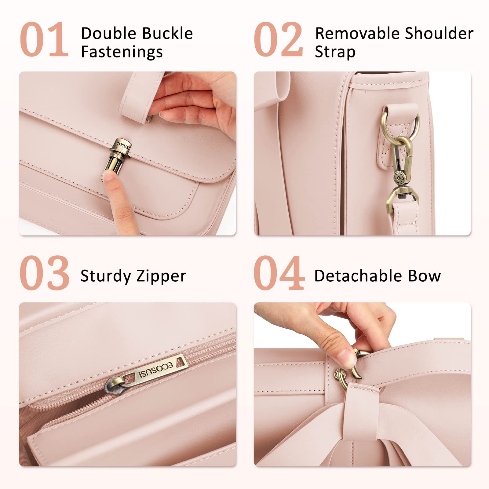 BAGSMART Leather Laptop Briefcase for Women Messenger Backpack, Ladies Satchel Handbags Tote Bag Crossbody Shoulder Purse for 14 inch Computer Bag, College Work Office Business Travel, Pink