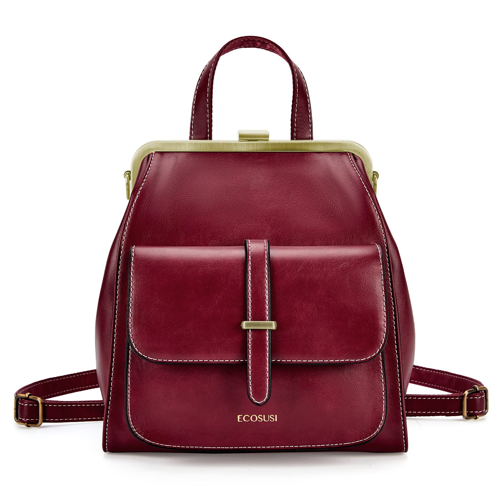BAGSMART Leather Backpack Purse for Women, Small Mini Backpack Handbags Travel Casual Ladies Shoulder Bag, Fashion Style, Wine Red