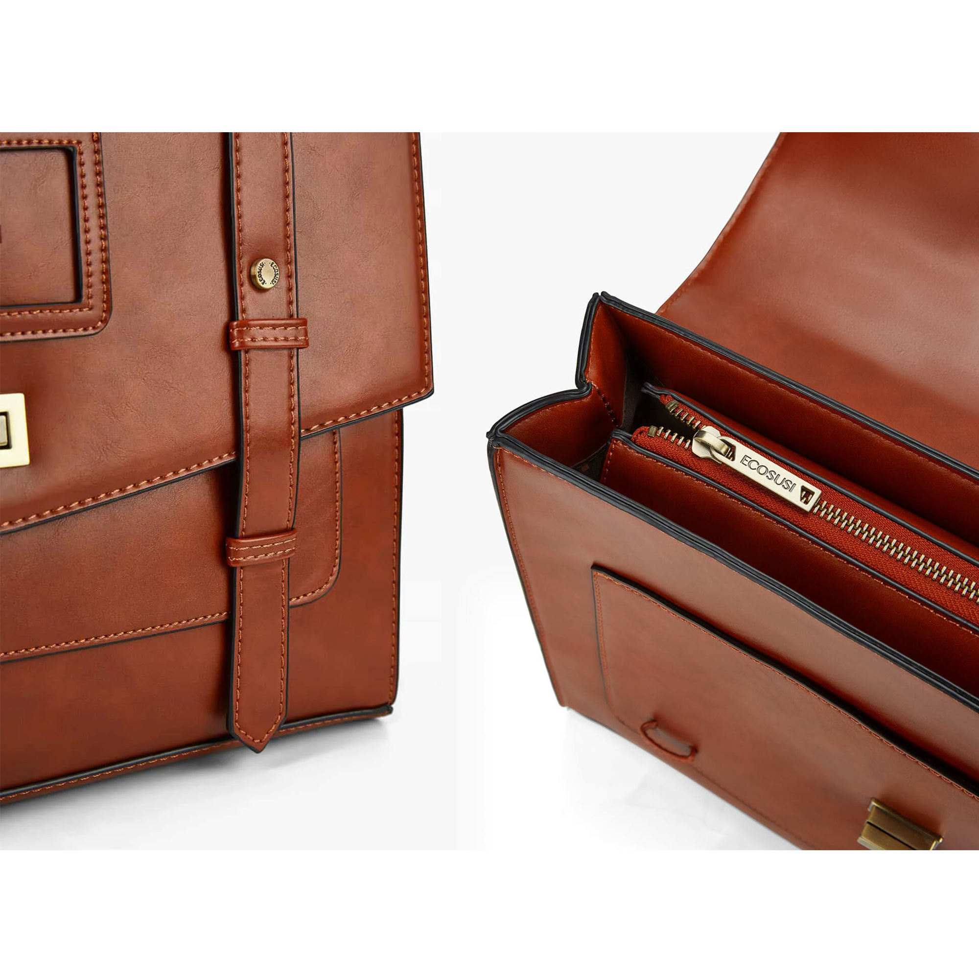 ECOSUSI Vintage Laptop Briefcase for Women Messenger Backpack, Leather Computer Bag Satchel Handbags Tote Bag Crossbody Shoulder Purse for 14 inch Laptop, College Work Office Business Travel, Brown