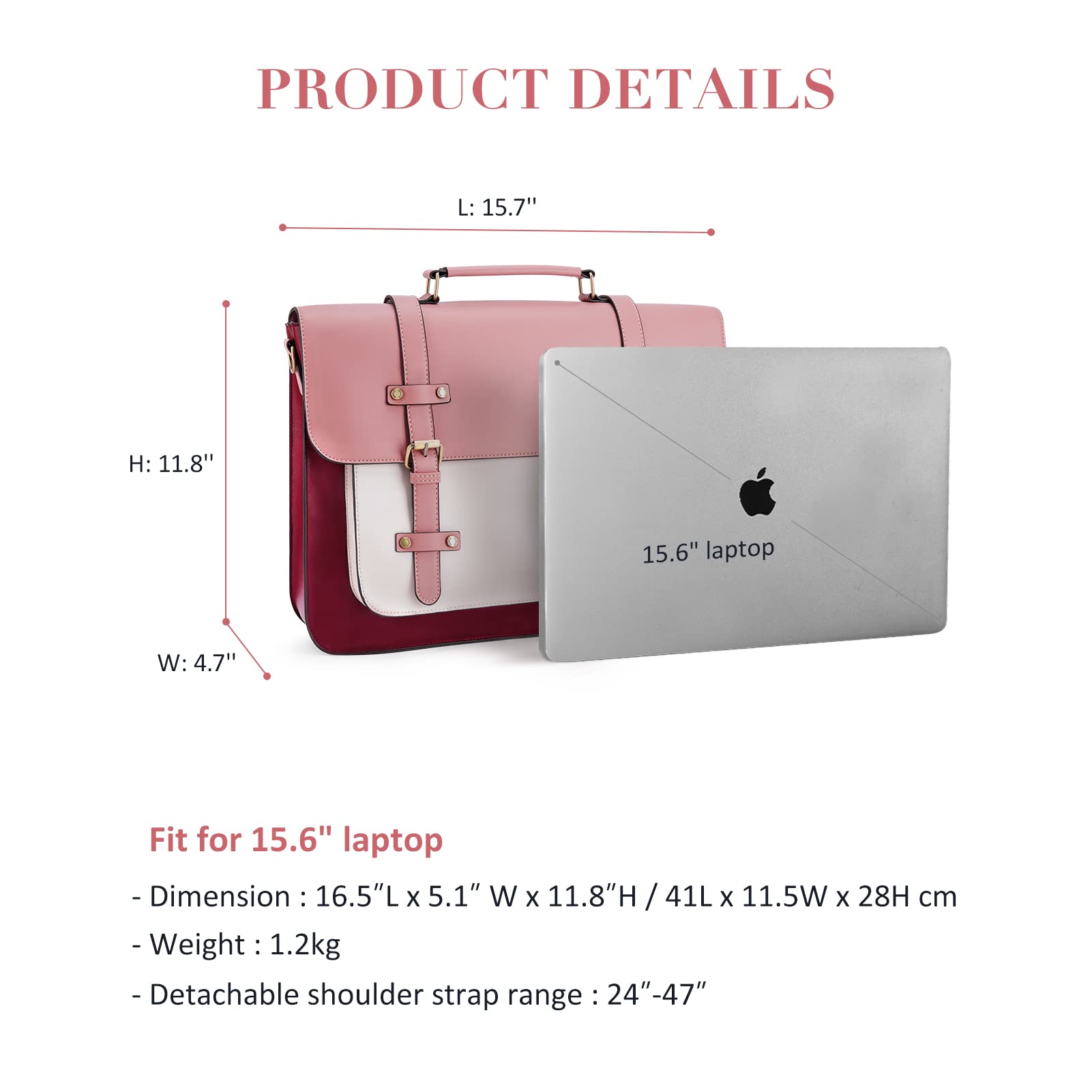 BAGSMART Leather Laptop Bag for Women Briefcase Messenger Backpack, 15.6 inch Computer Tote Bag Satchel Handbags Crossbody Shoulder Purse for College Work Office Business Travel, Pink