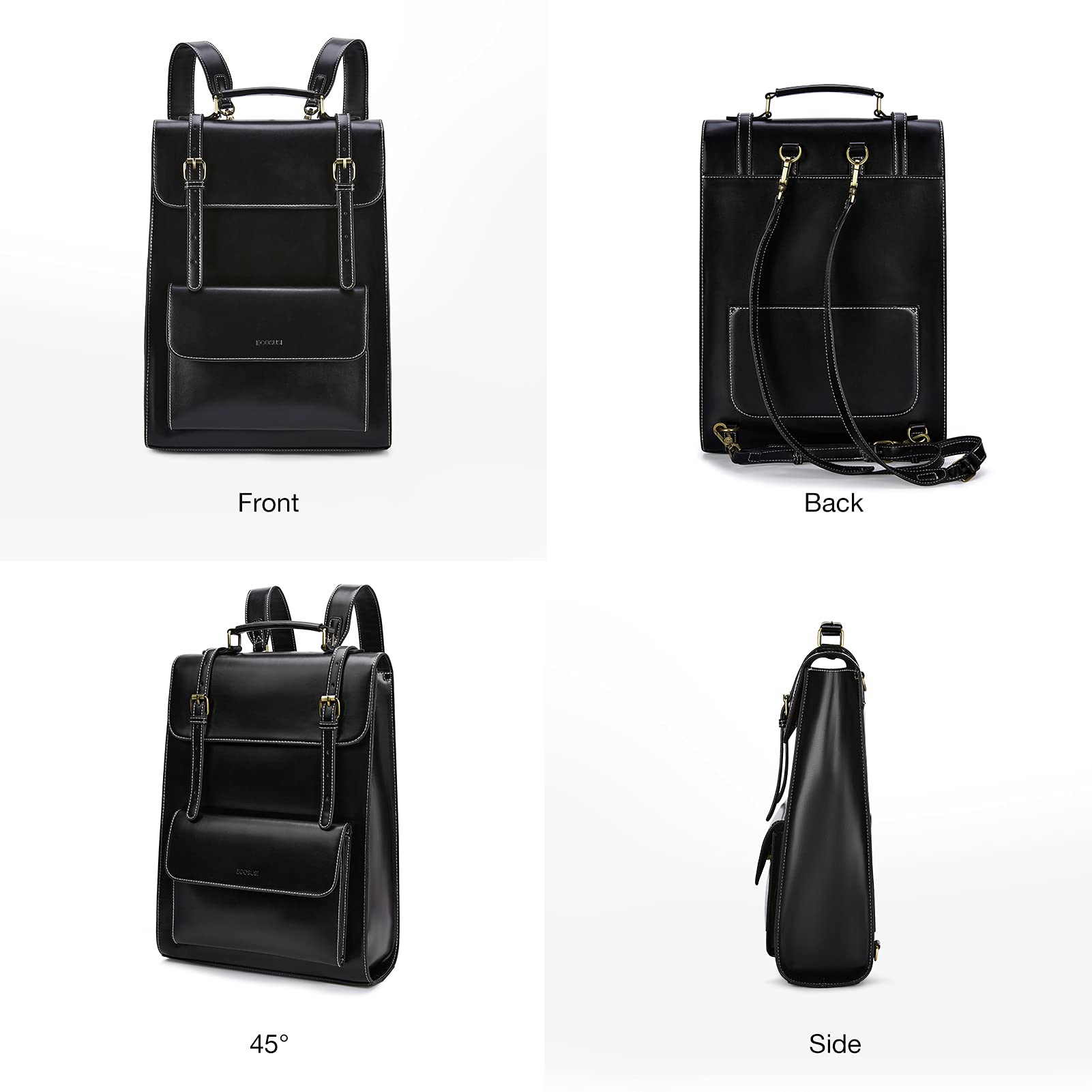 BAGSMART Vintage Laptop Backpack for Women, 15.6 inch Leather Computer Bag for College Bookbag Work Business Casual Travel, Black