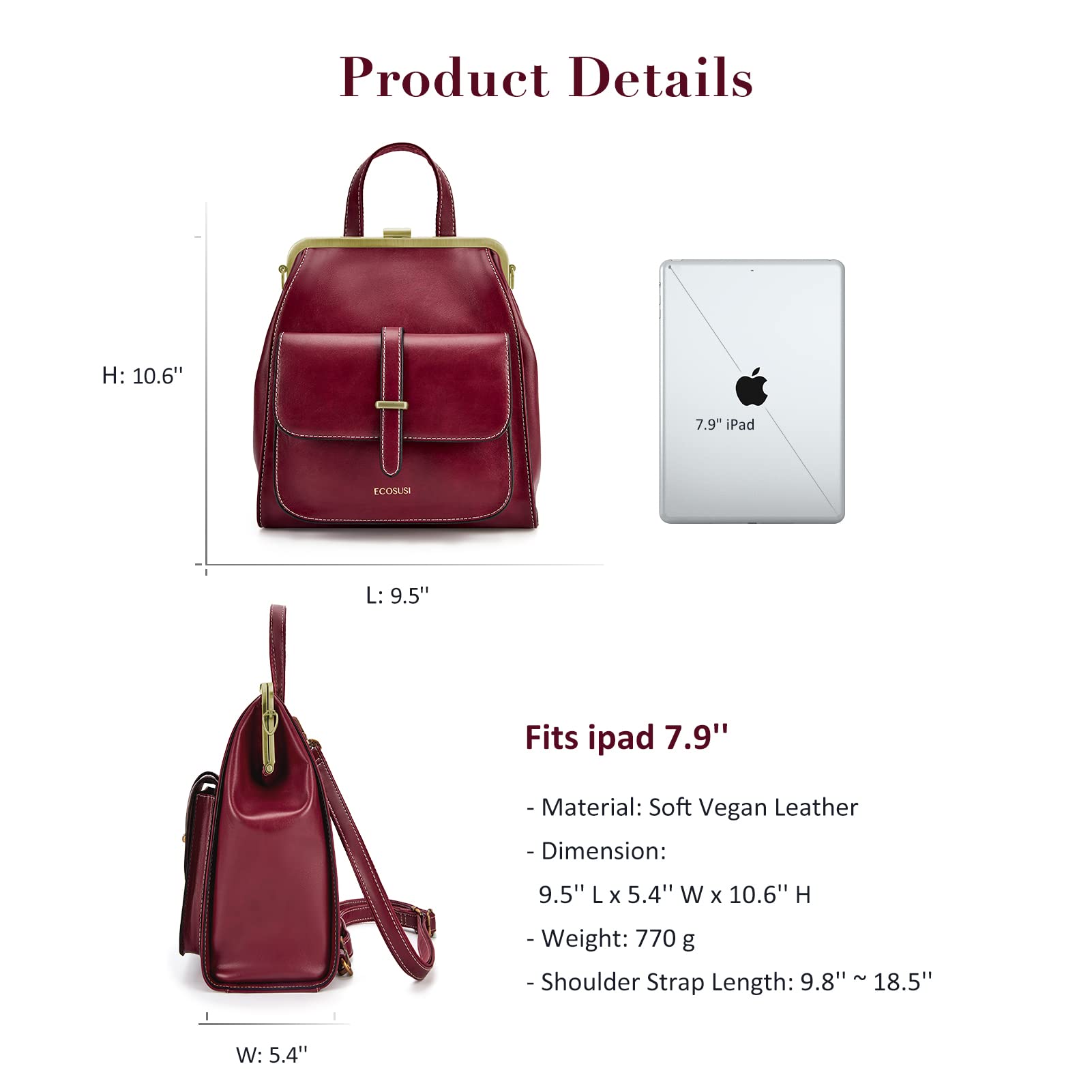 BAGSMART Leather Backpack Purse for Women, Small Mini Backpack Handbags Travel Casual Ladies Shoulder Bag, Fashion Style, Wine Red