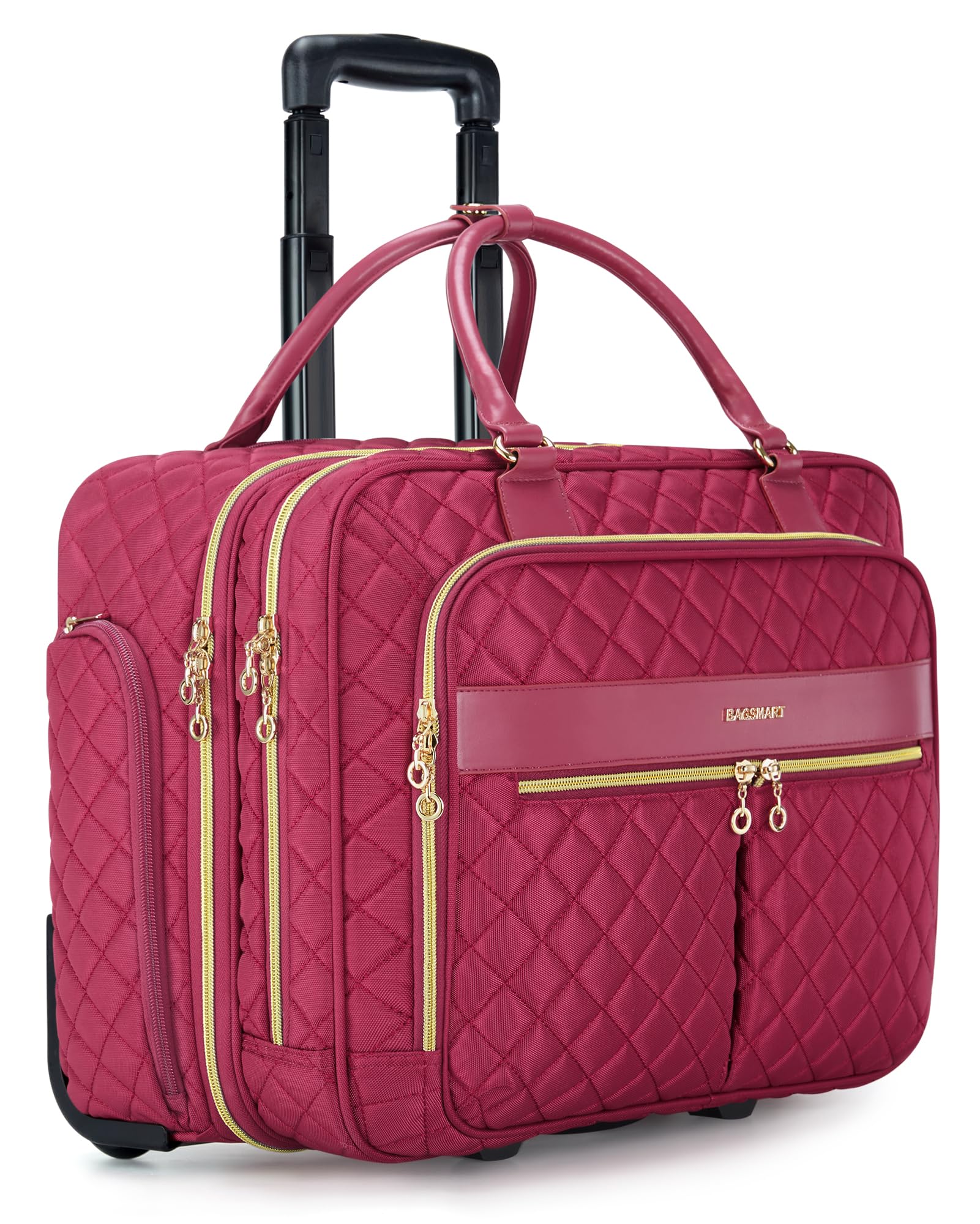BAGSMART Rolling Laptop Bag Women, Rolling Briefcase for Women, 17.3 Inch with Wheels Computer Bag Rolling Laptop Case for Work Travel Business, Red