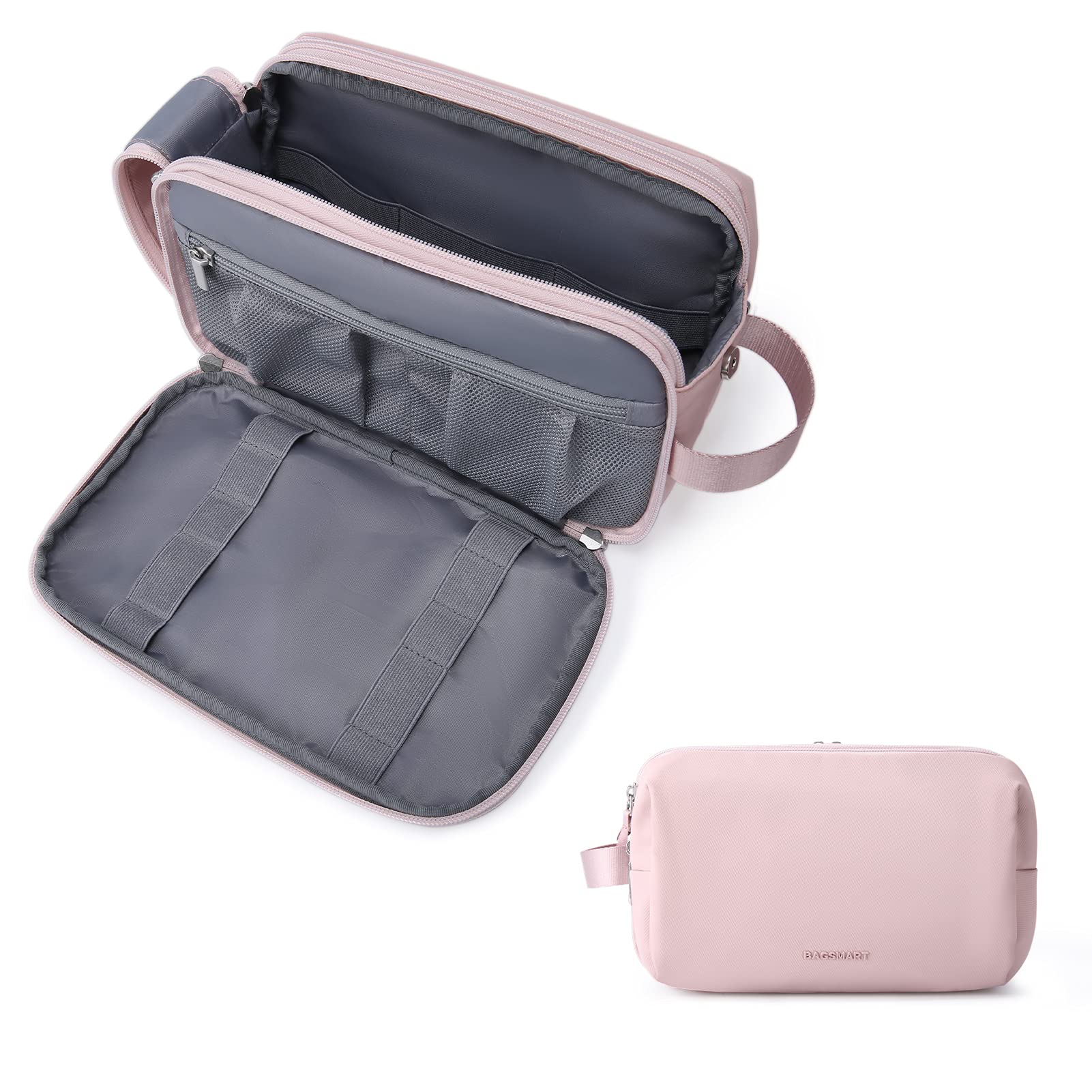 BAGSMART Travel Toiletry Bag for Men, Women Makeup Cosmetic Bag Water-resistant Organizer Shaving Bag for Toiletries Accessories, Large Size, Pink