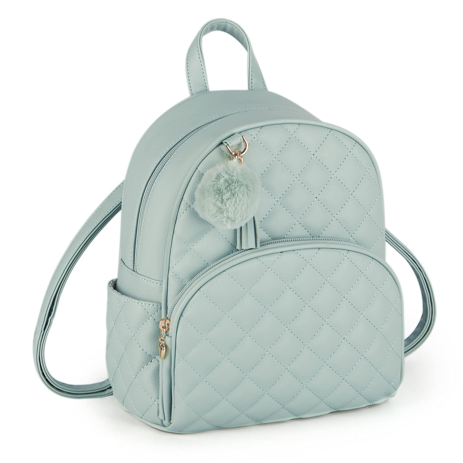 ECOSUSI Mini Backpack Leather Backpack Purse for Women Ladies Shoulder Bag, Fashion Small Mini Handbag with Cute Pom CharmTassel for Travel Casual Commute Bookbag, Girls, Green