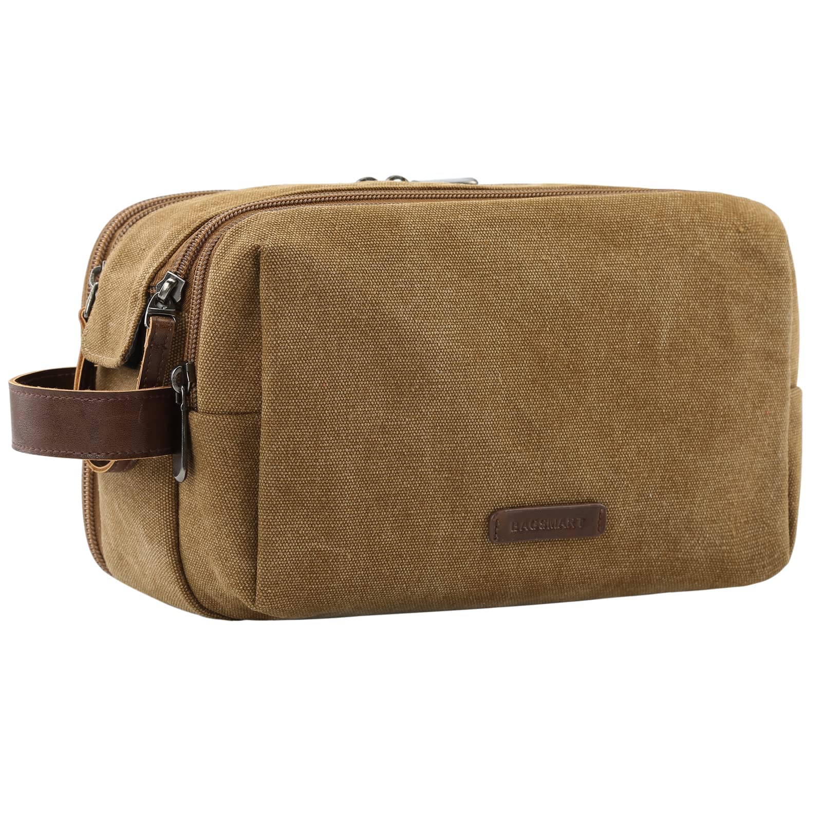 BAGSMART Travel Toiletry Bag for Men, Extra Large Makeup Cosmetic Bag Dopp Kit Shaving Bag for Toiletries Accessories, Unisex, Khaki