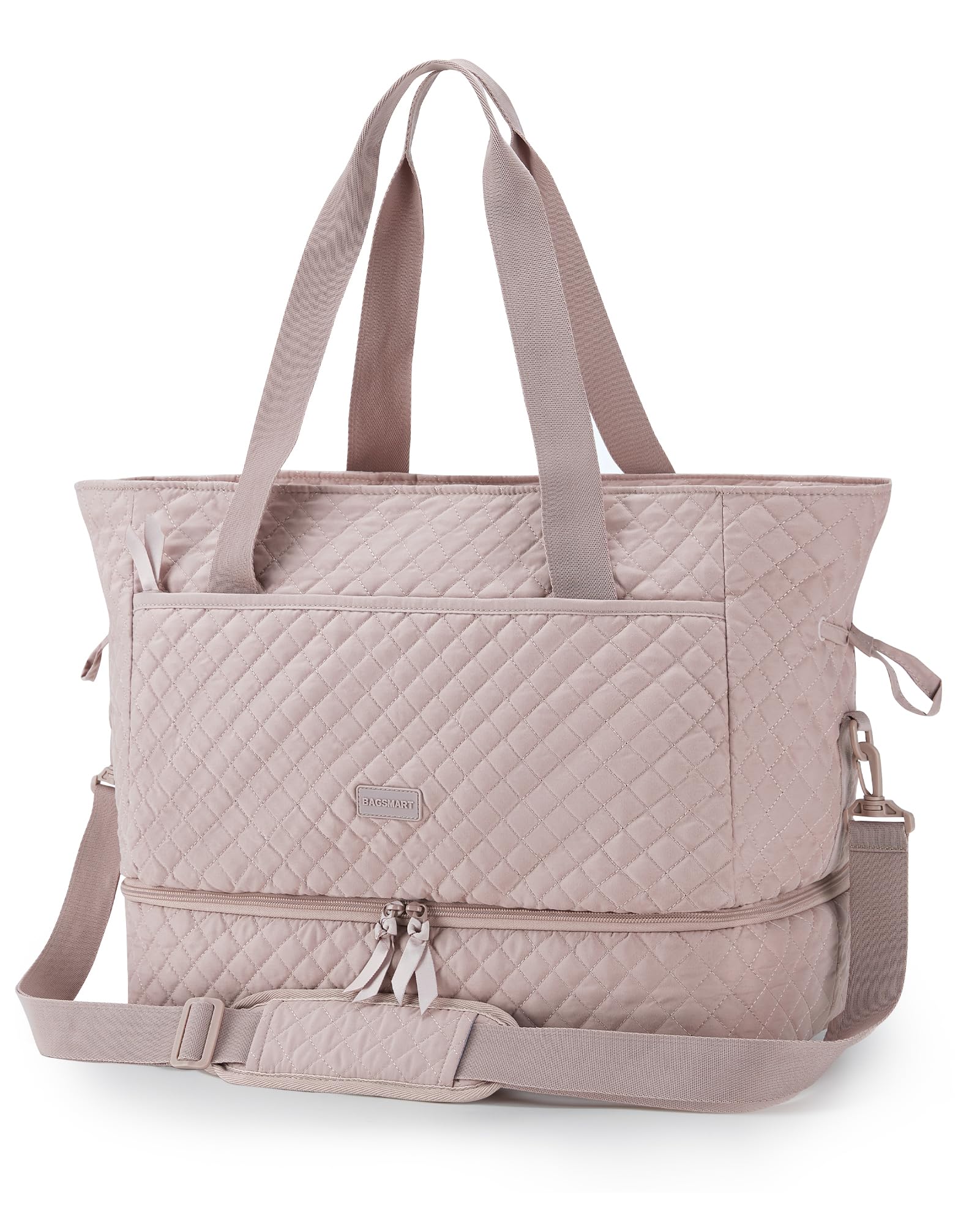 BAGSMART Weekender Overnight Bag for Women Tote Bag, 39L Large Travel Duffle Bag Carry On Gym Bag with Luggage Sleeve and Shoe Compartment, Ladies Shoulder Handbags Top Handle Purses, Pink