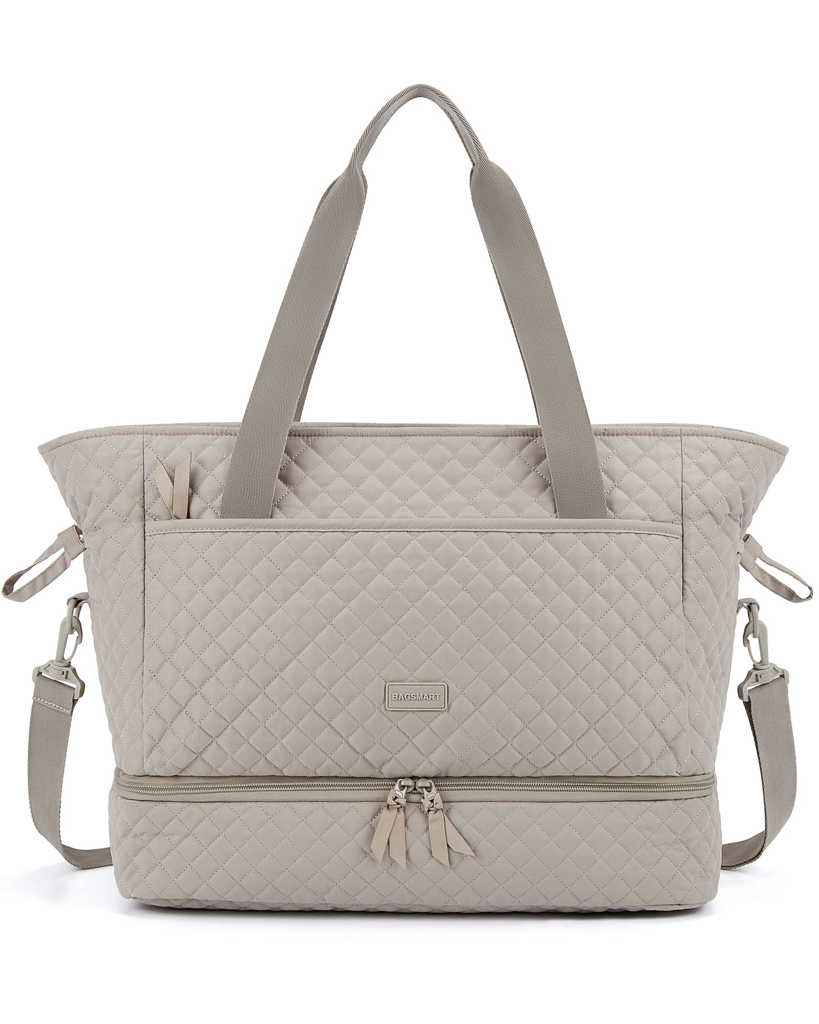 BAGSMART Weekender Overnight Bag for Women Tote Bag, 39L Large Travel Duffle Bag Carry On Gym Bag with Luggage Sleeve and Shoe Compartment, Ladies Shoulder Handbags Top Handle Purses, Tranquil Gray