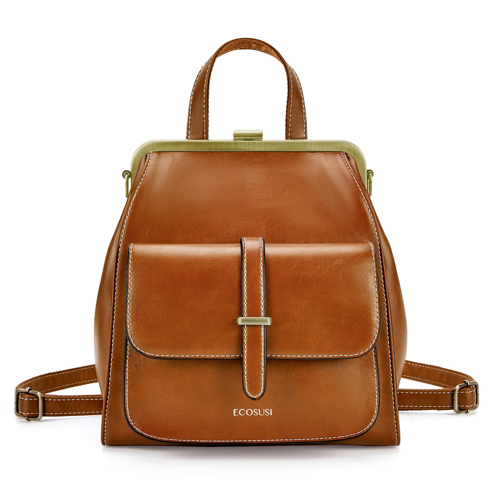ECOSUSI Leather Backpack Purse for Women, Small Mini Backpack Handbags Travel Casual Ladies Shoulder Bag, Fashion Style, Girls, Brown