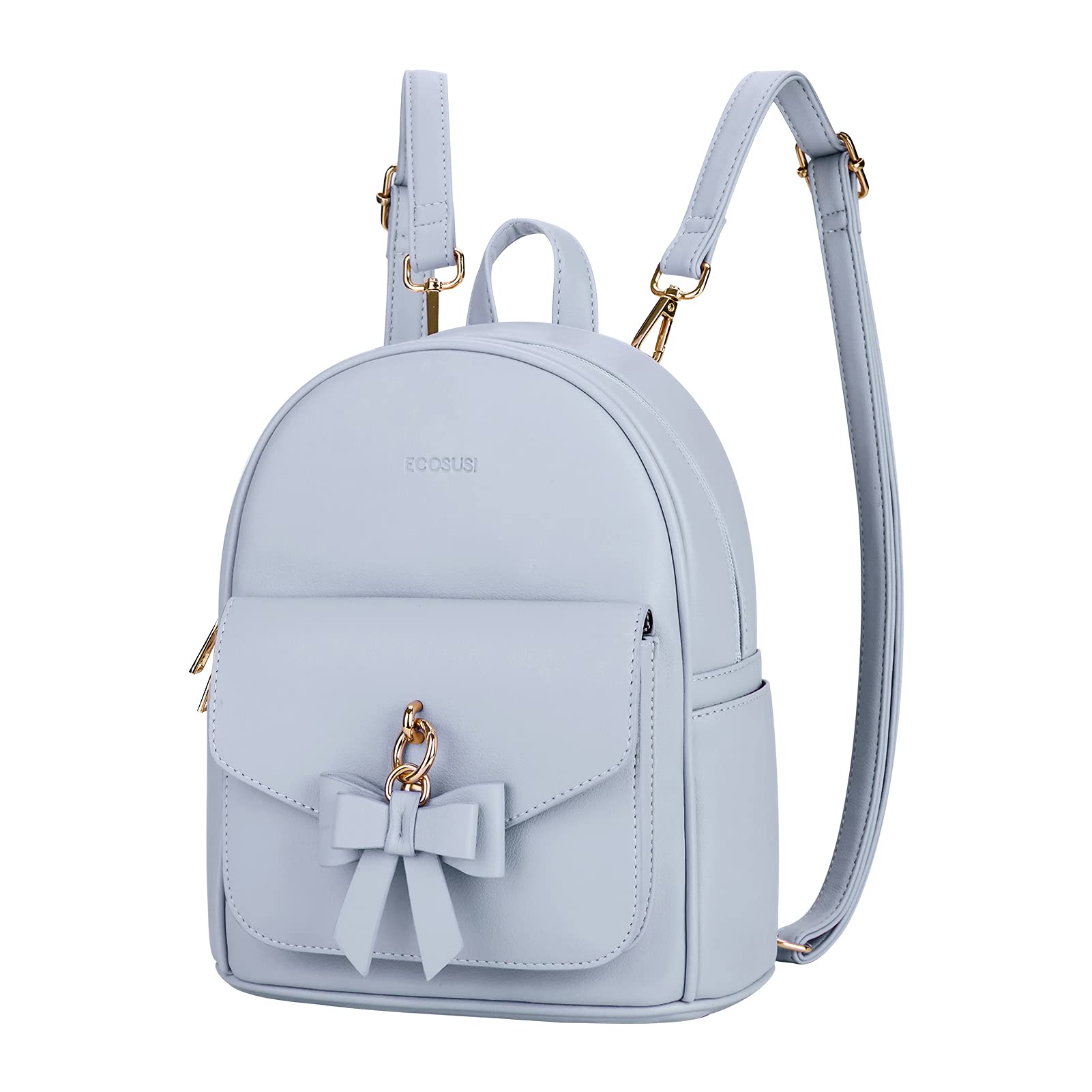 ECOSUSI Women's Mini Backpack Purse, Leather Ladies Shoulder Bag Handbag with Cute Bowknot Charm Tassel for Travel Casual Commute, Girls Bookbag, Blue