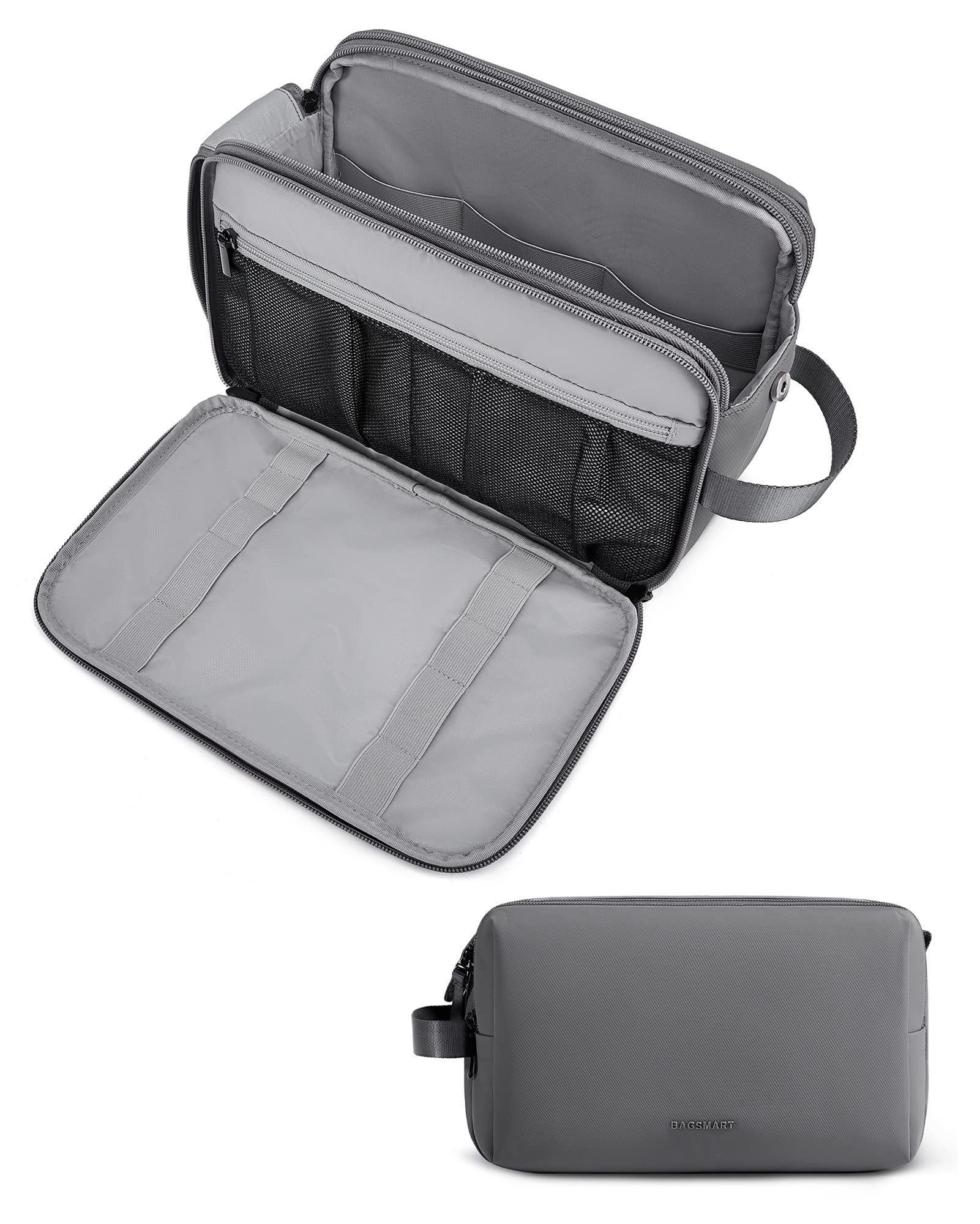 BAGSMART Extra Large Toiletry Bag for Men Women Travel Makeup Cosmetic Bag Organizer Water-resistant Dopp Kit Shaving Bag for Toiletries Accessories, Gray