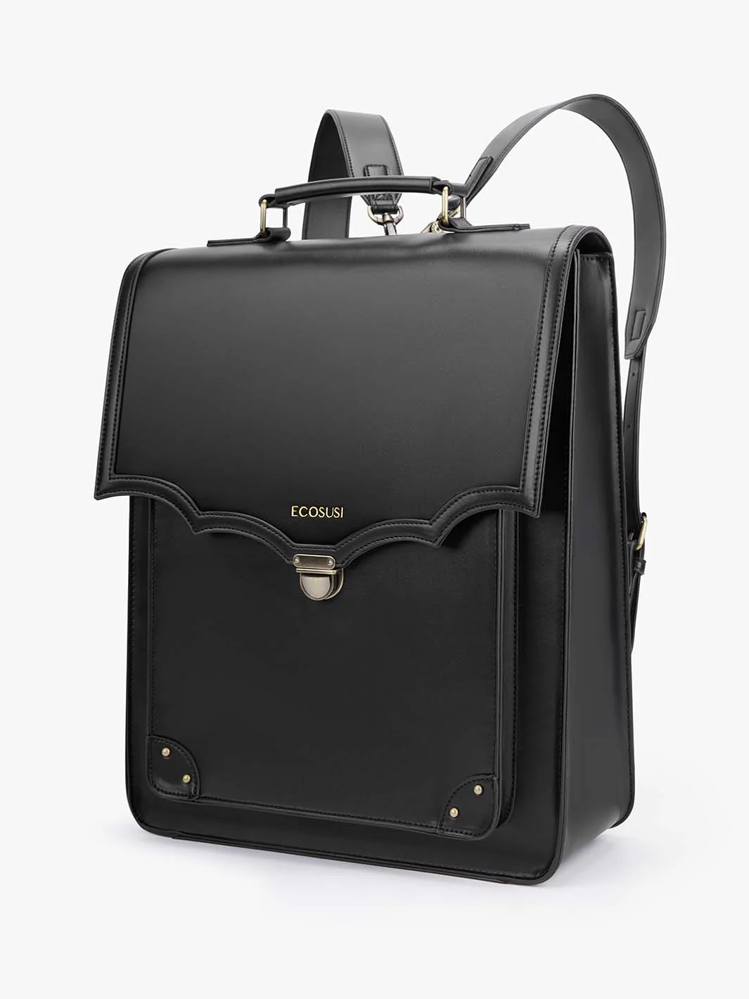 ECOSUSI Laptop Backpack for 15.6 inch Computer, Vintage Leather College Bookbag Travel Casual Daypack Work Business, Black