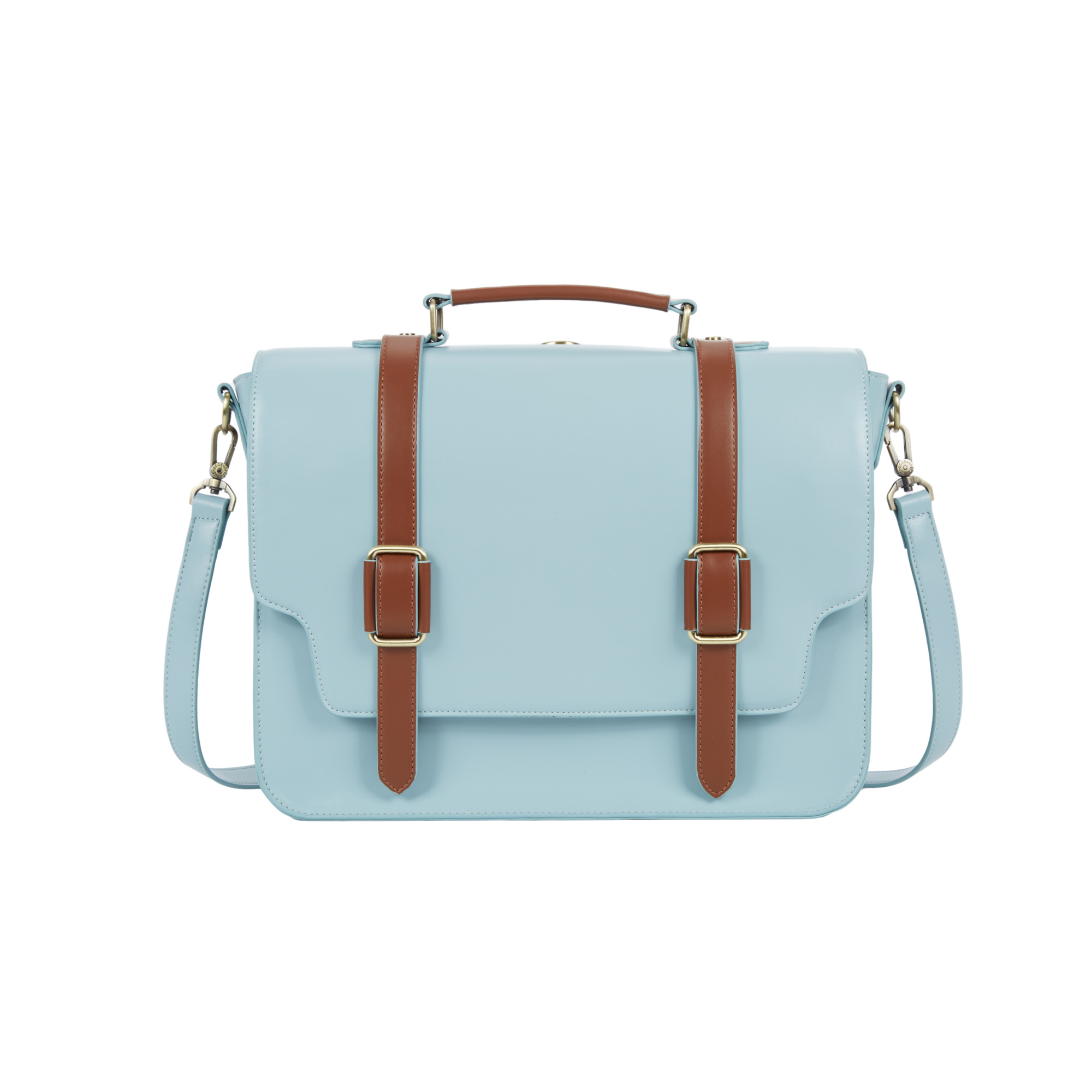 ECOSUSI Vegan Leather Briefcase Messenger Backpack for 14 Inch Laptop, Ladies Satchel Handbags Tote Bag Crossbody Shoulder Purse Computer Bag, College Work Office Business Travel, Blue