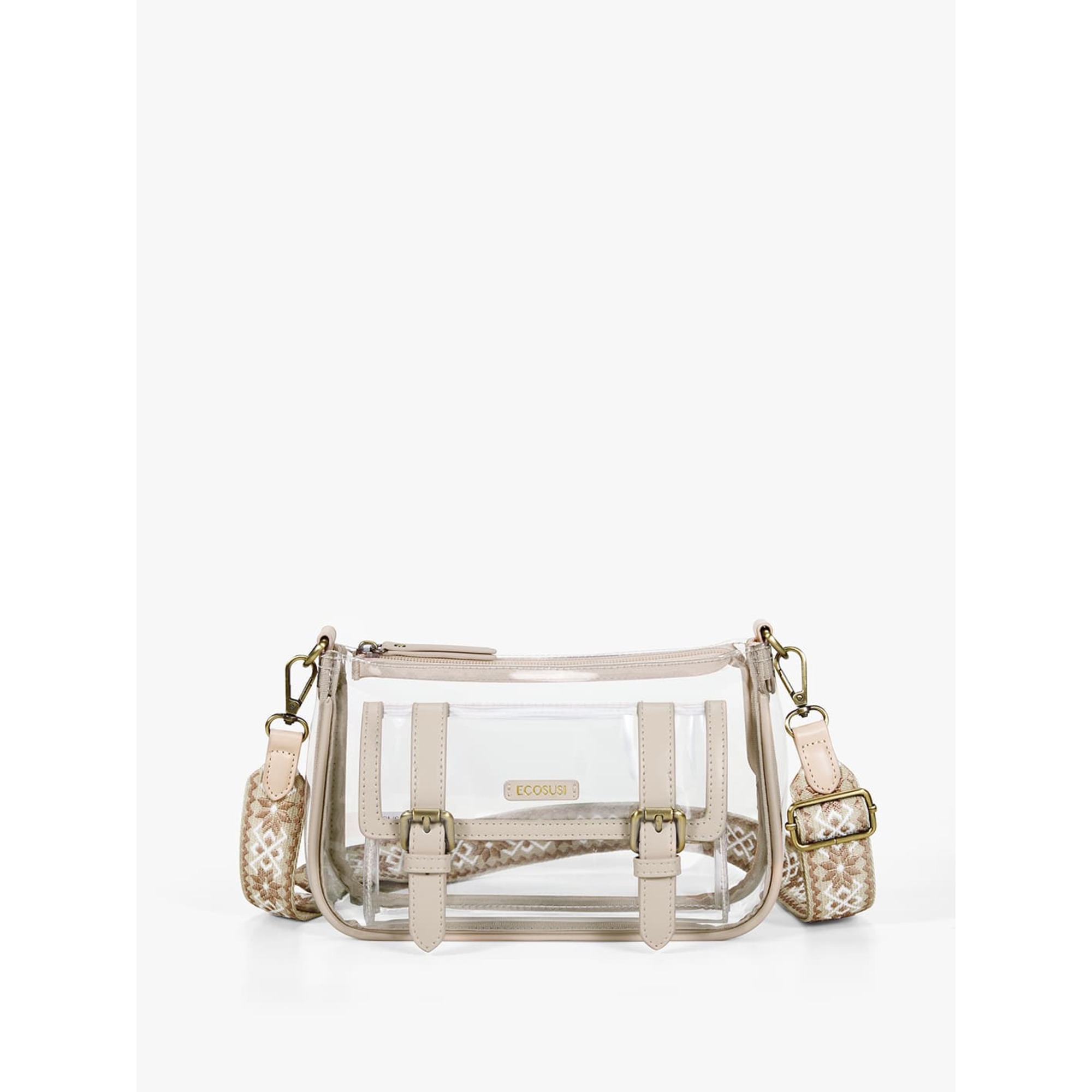 ECOSUSI Clear Crossbody Bag, Large Capacity Messenger Handbag, Tote Satchel Shoulder Bags Purse with Wide Strap, Work Office Business College Daily, Khaki