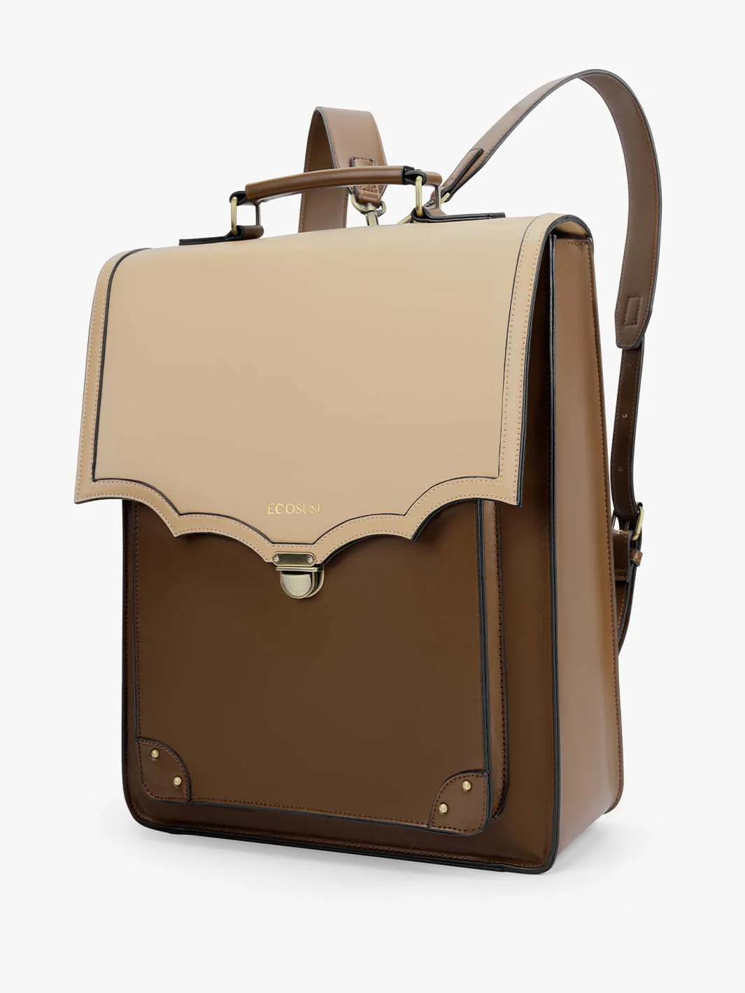 ECOSUSI Laptop Backpack for 15.6 inch Computer, Vintage Leather College Bookbag Travel Casual Daypack Work Business, Brown