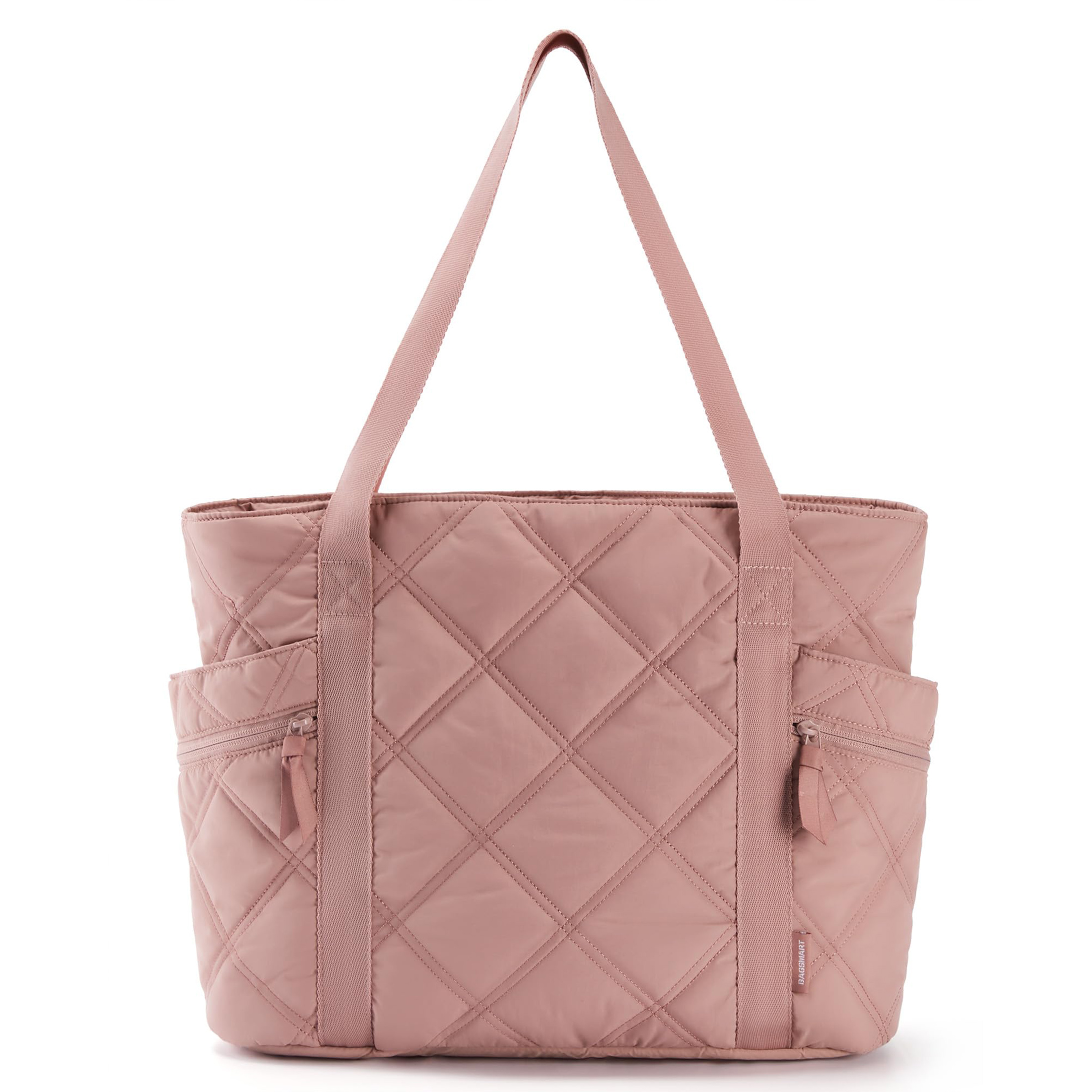 BAGSMART Tote Bag for Women, Puffer Tote Bag with Zipper, Travel Essentials Quilted Nurse Bag Carry On Bag for Travel Work, Dark Pink