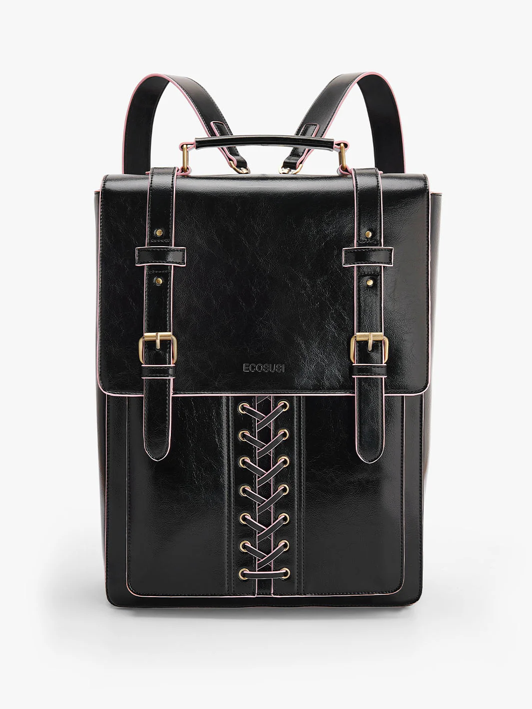 ECOSUSI Laptop Backpack for 15.6 inch Computer, Vegan Leather College Bookbag Travel Casual Daypack Work Business, Brown