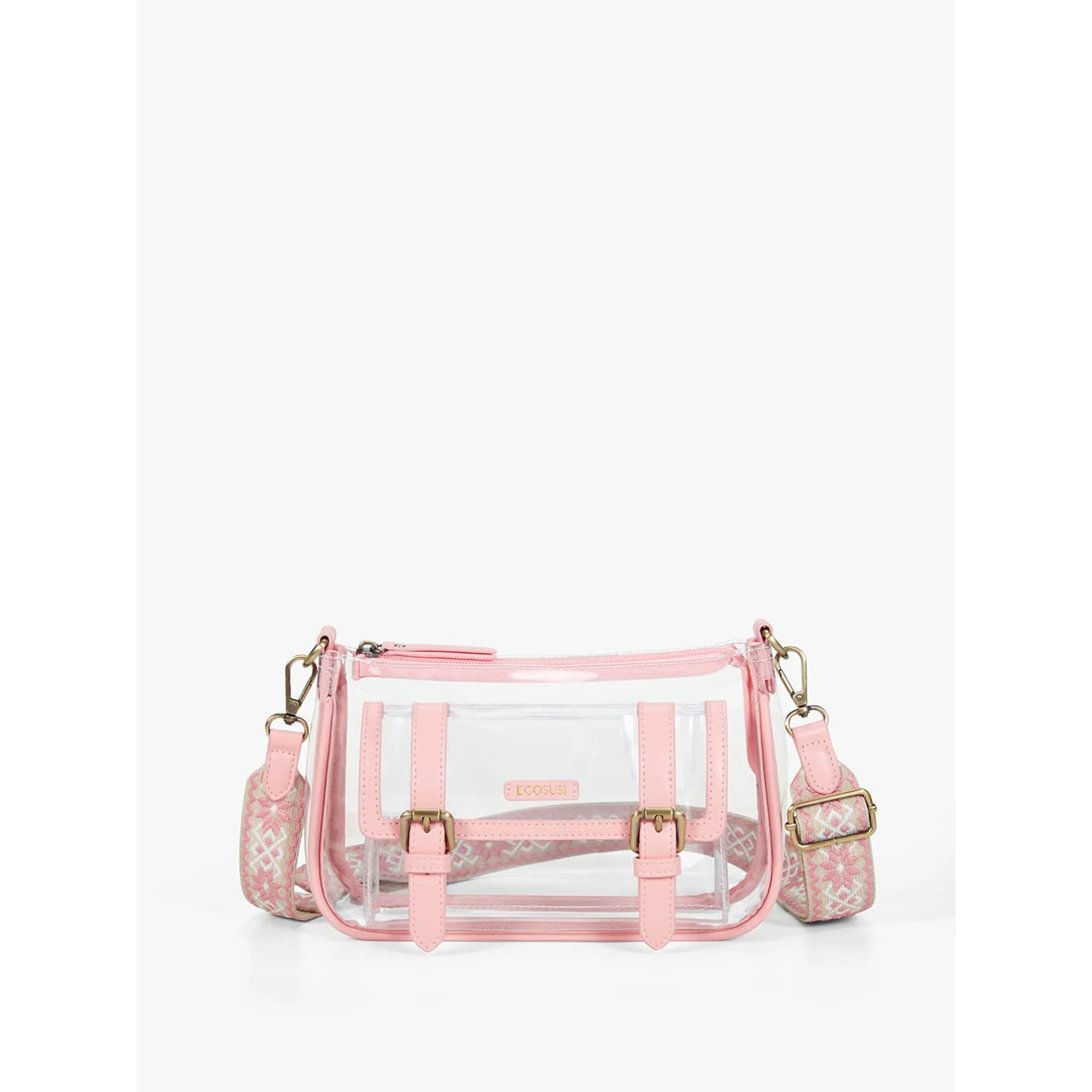 ECOSUSI Clear Crossbody Bag, Large Capacity Messenger Handbag, Tote Satchel Shoulder Bags Purse with Wide Strap, Work Office Business College Daily, Pink