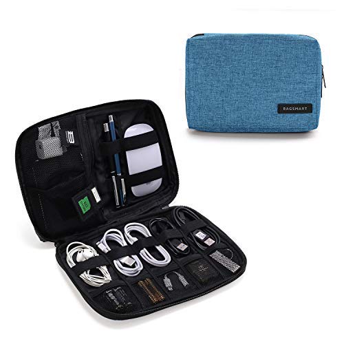 BAGSMART Electronics Organizer Travel Case, Small Cord Bag, Tech Organizer as Travel Accessories for Men Women, Cable Essentials for Phone, SD Card, Blue