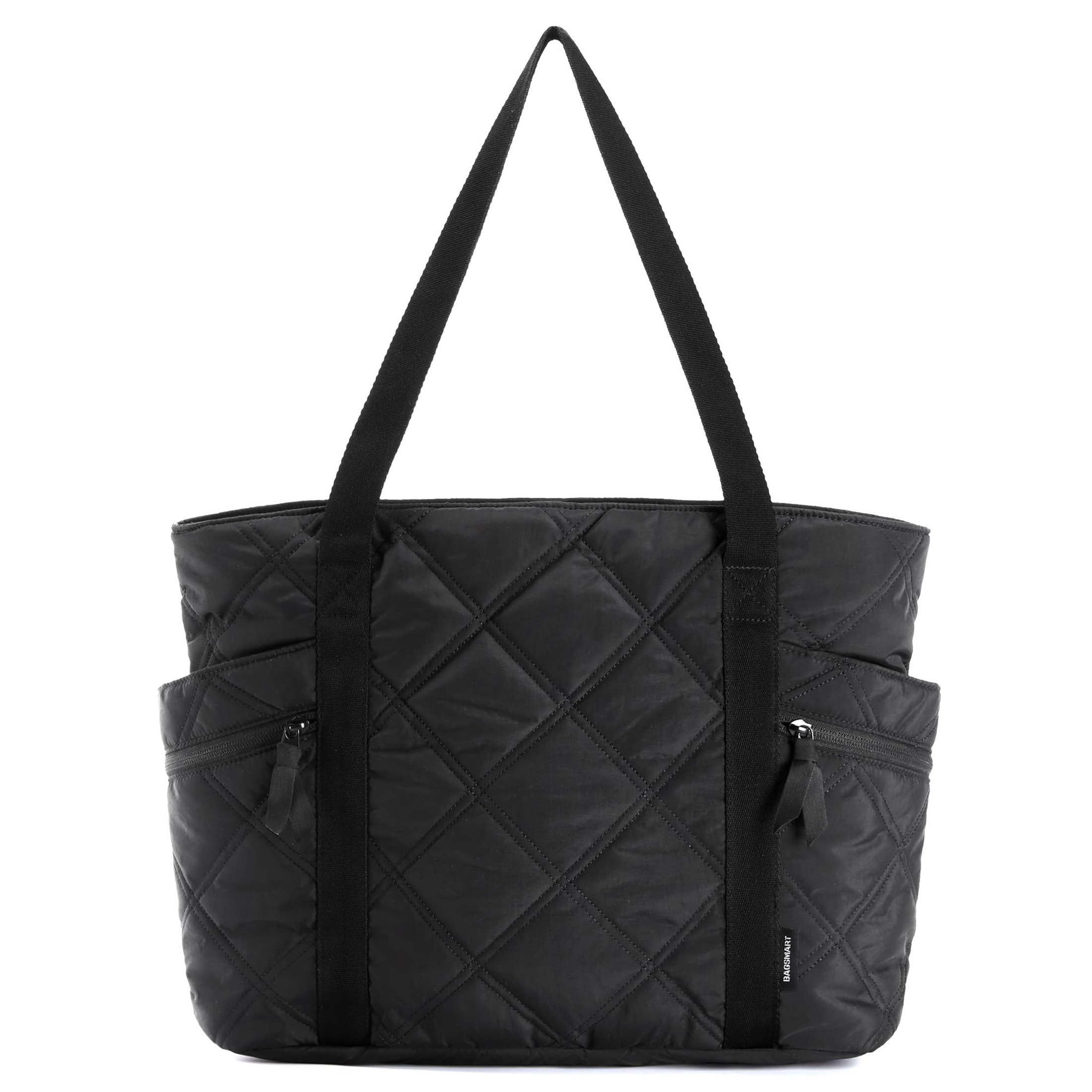 BAGSMART Tote Bag for Women, Puffer Tote Bag with Zipper, Travel Essentials Quilted Nurse Bag Carry On Bag for Travel Work, Black