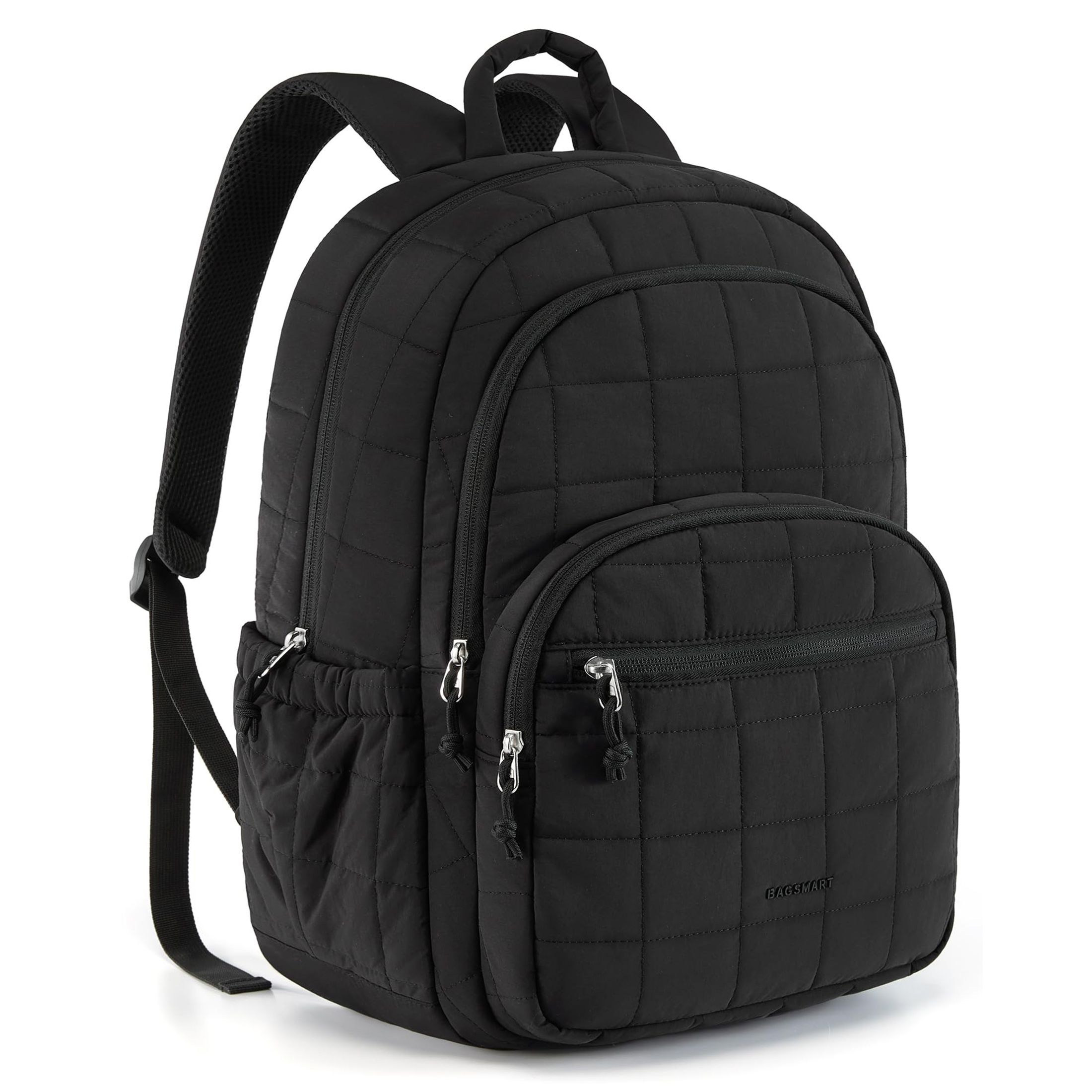 BAGSMART College Laptop Backpack, Travel Laptop Backpack for Women, Quilted Casual Daypack, Water-Resistant Bookbag for 15.6 Inch Laptop, Black